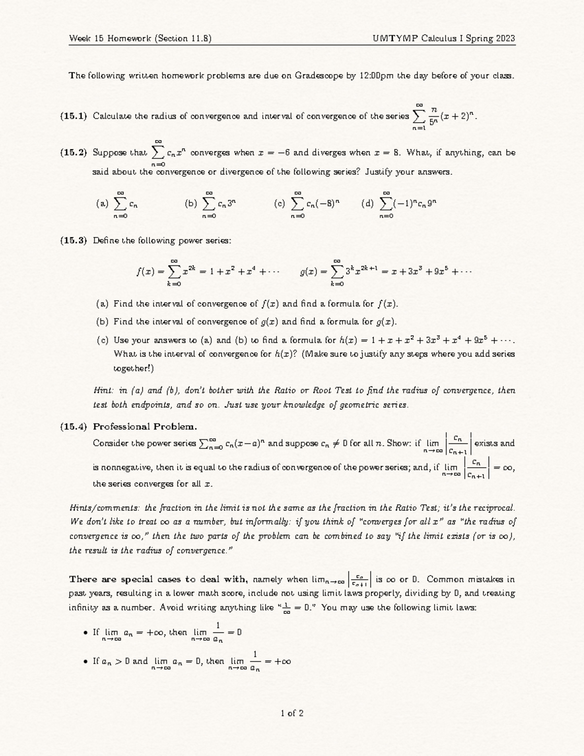 day #15 homework calculus