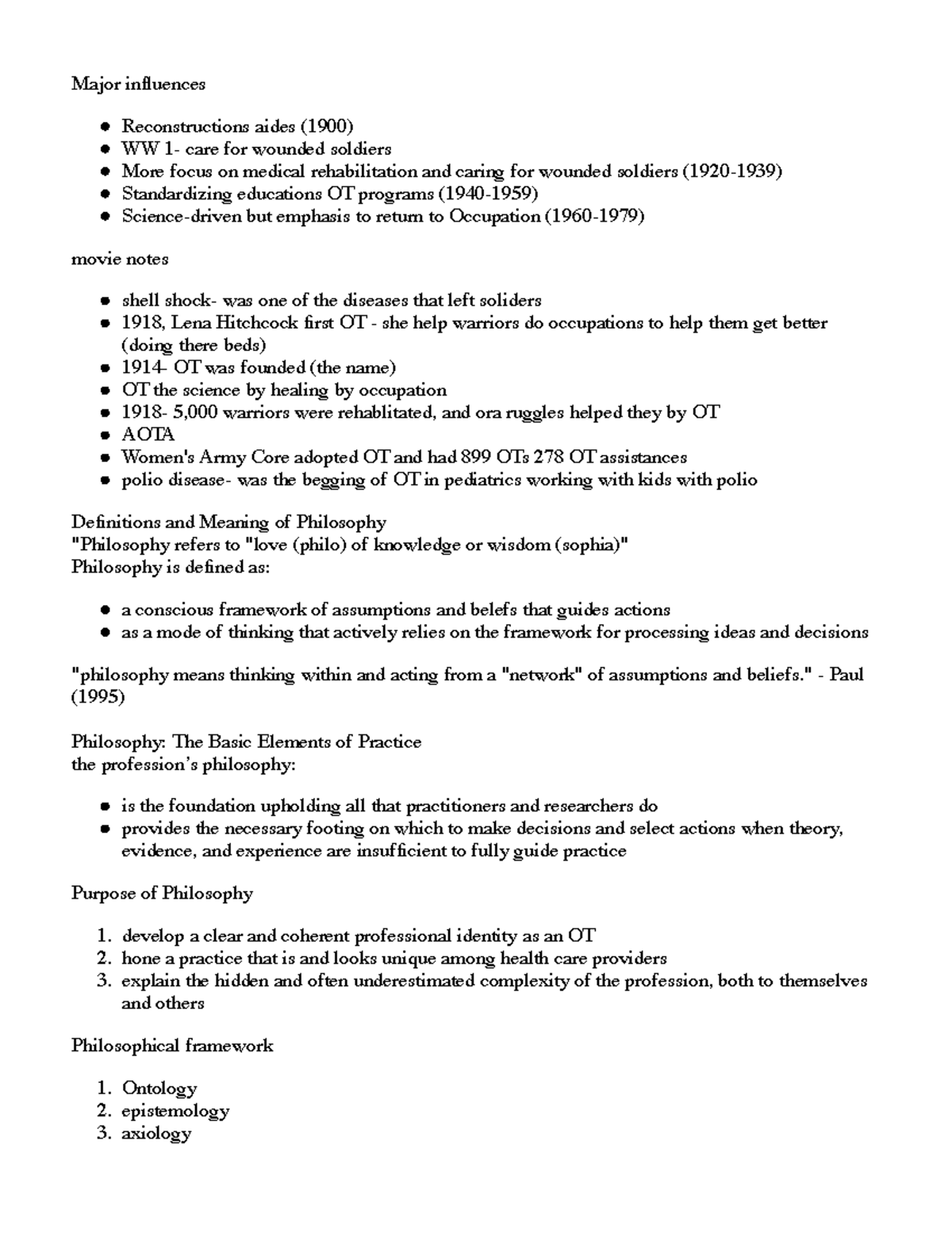 History of Occupational Therapy Major influences Reconstructions