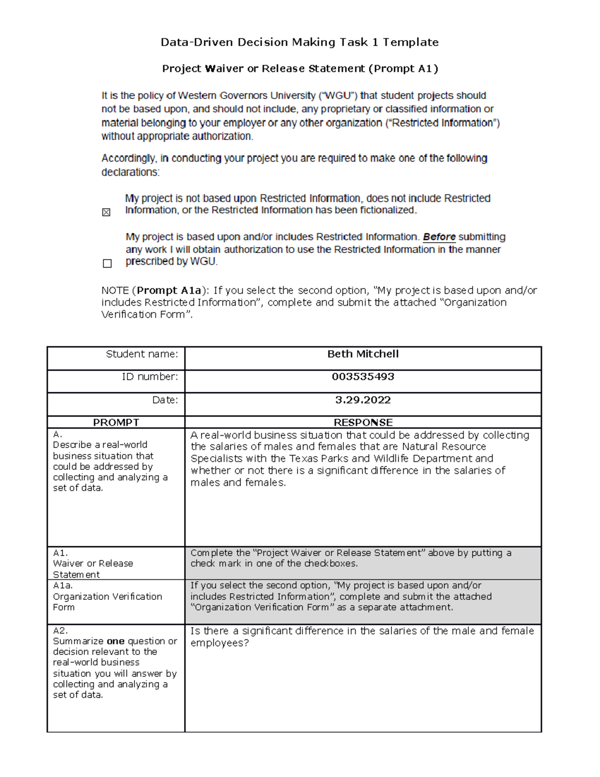 C207 Task 1 - Essay - Data-Driven Decision Making Task 1 Template ...