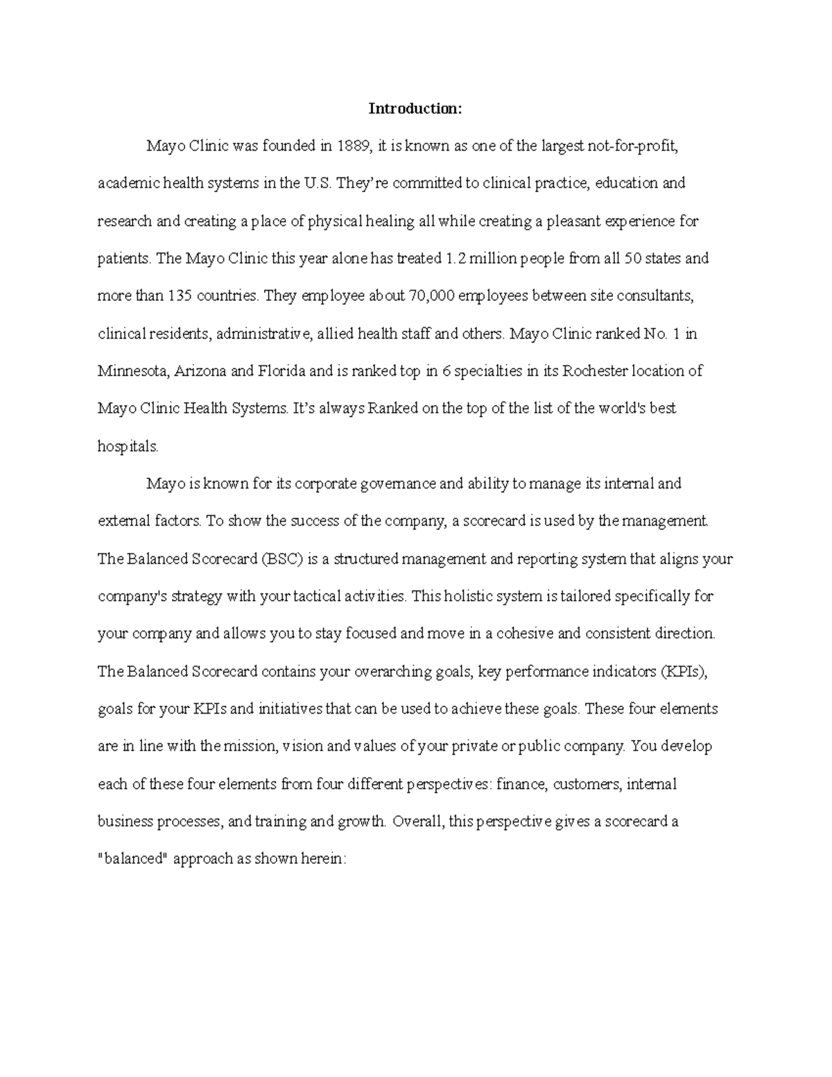 2716156 Introduction Mayo Clinic was founded in 1889, it is known as one of the largest Studocu