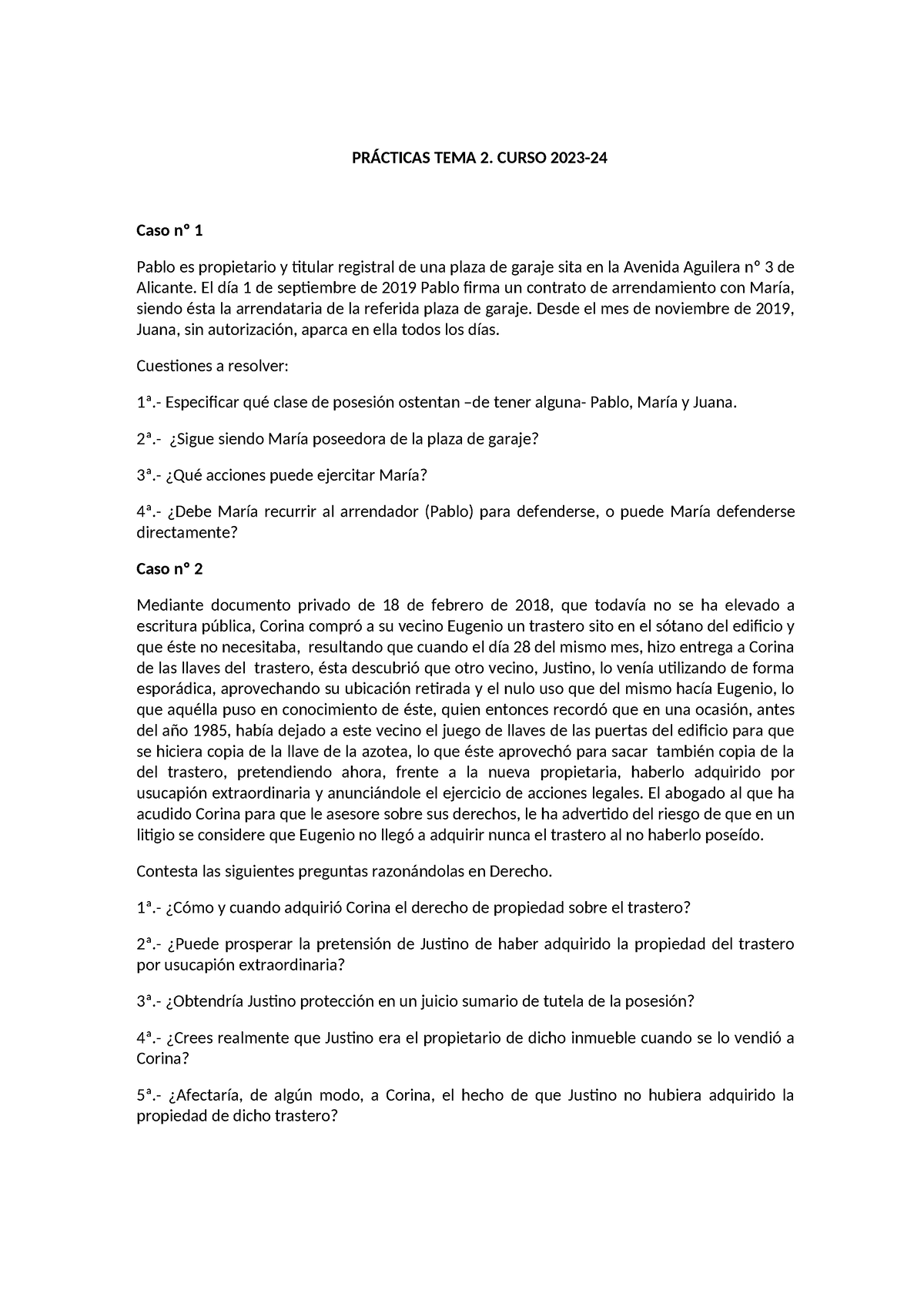 2023-24 Casos PRÁ Cticos TEMA 2 - PRÁCTICAS TEMA 2. CURSO 2023- Caso Nº ...