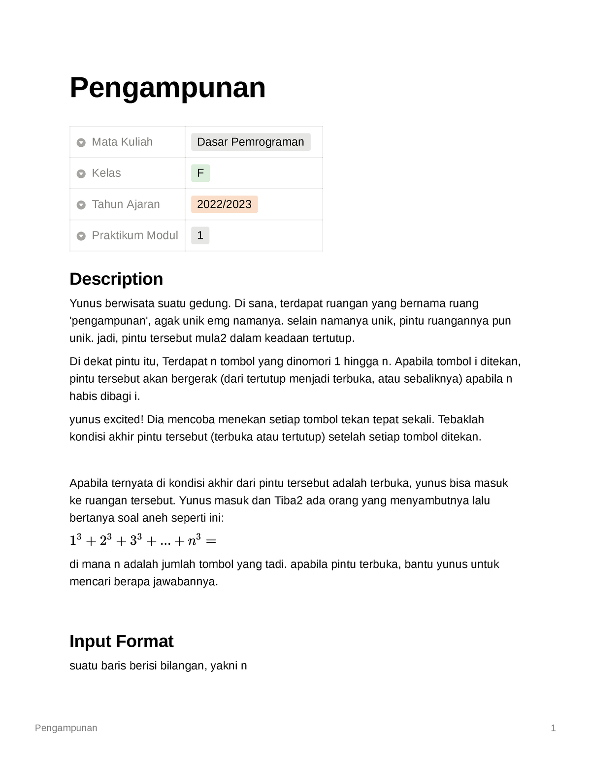 Problem Set - Pengampunan - Pengampunan 1 Pengampunan Mata Kuliah Dasar ...