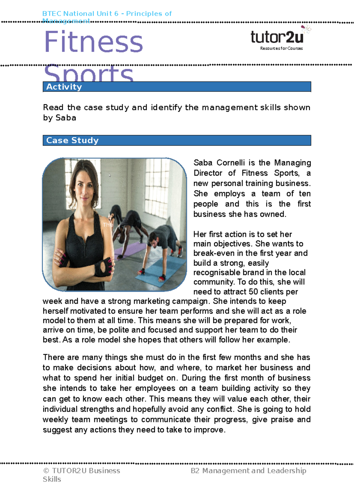 B2 Fitness Sports Case Study Fitness Resources for Courses Sports BTEC National Unit 6 Studocu