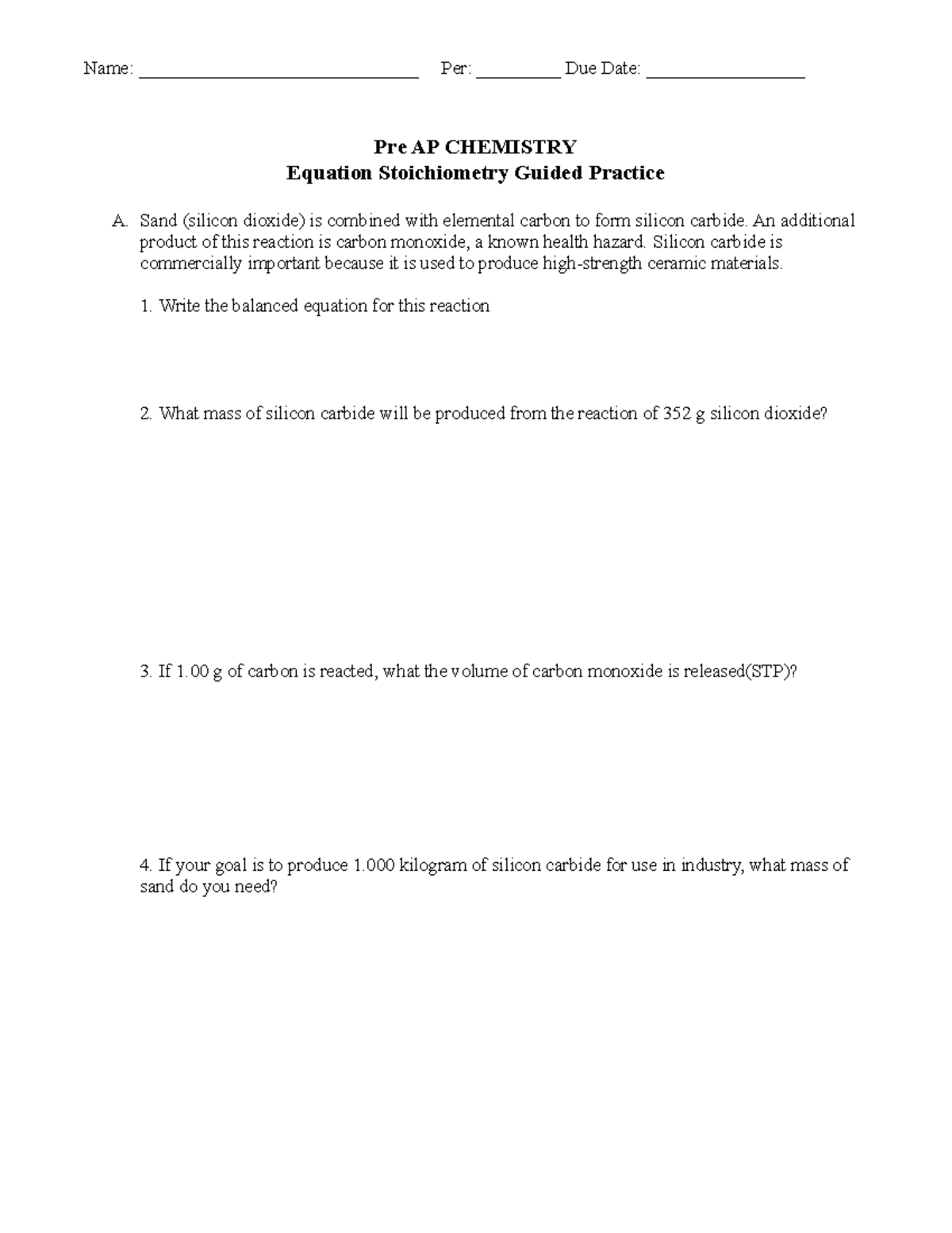 Equation Stoichiometry Notes and Guided Practice DAY 3 - Name