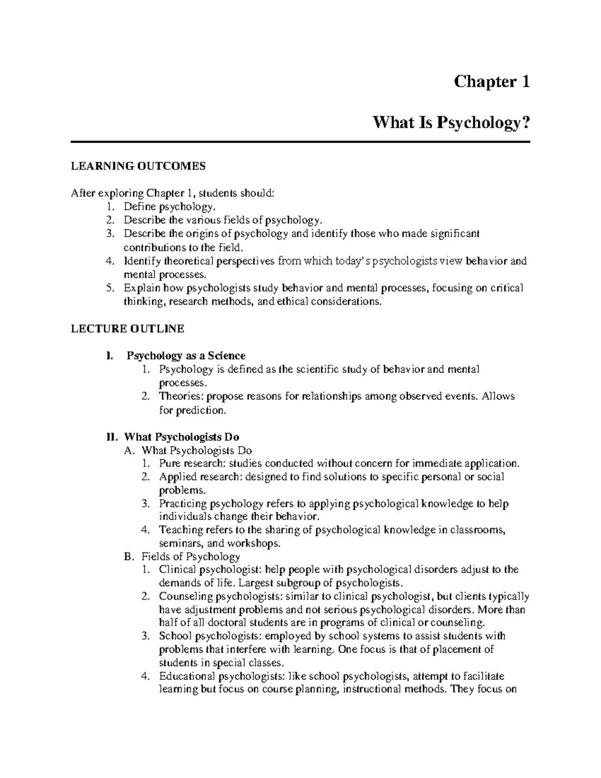 Chapter 01 - Summary Psych - Chapter 1 What Is Psychology? LEARNING ...