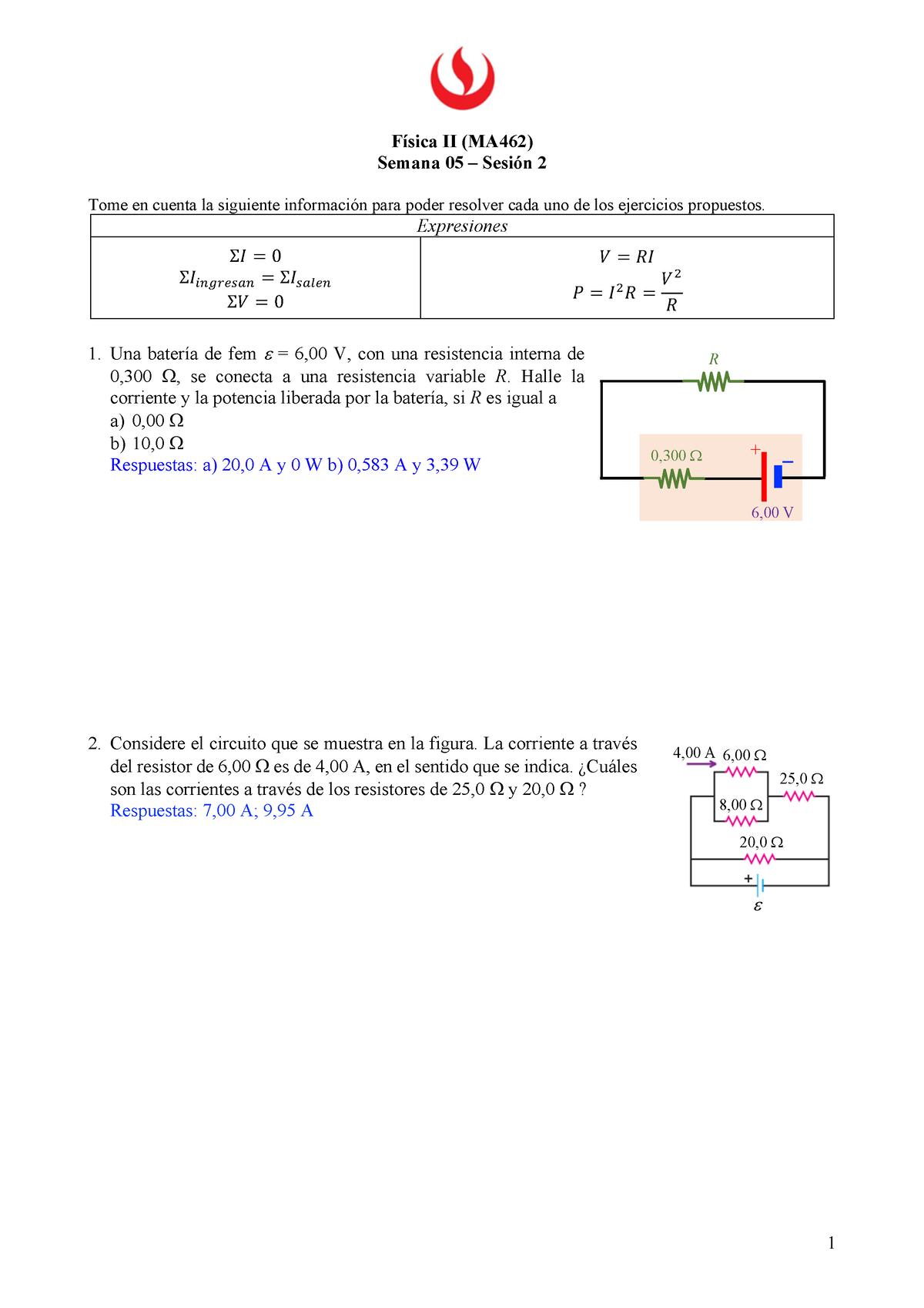 MA462 S05 DC2 Reglas De Kirchhoff PREG - 1 Física II (MA462) Semana 05 ...