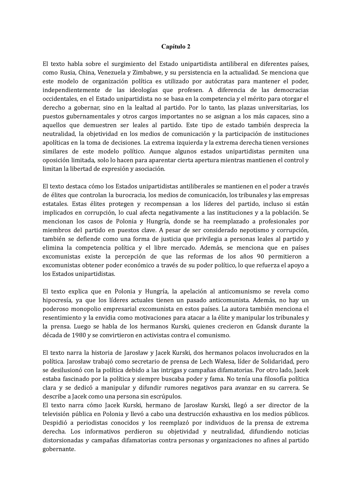 Resumenes Libro Cap Tulo El Texto Habla Sobre El Surgimiento Del Estado Unipartidista Studocu