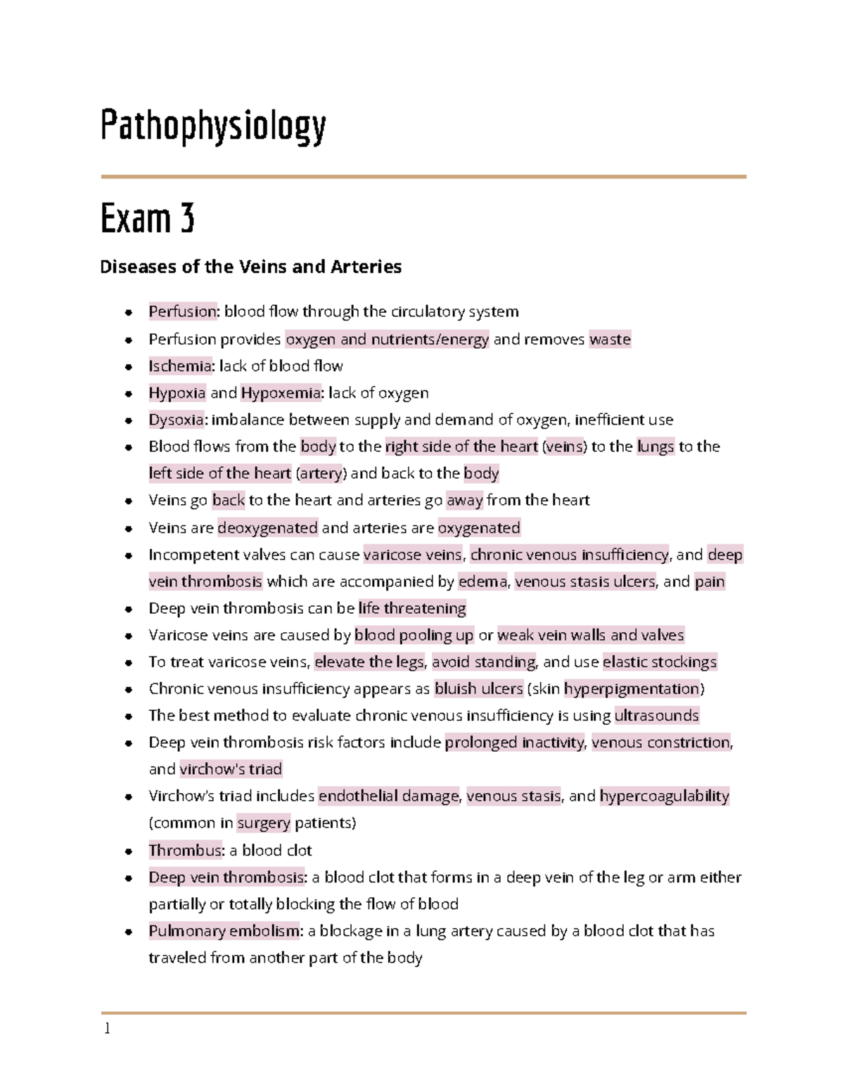 GNUR 293 Exam 3 Notes - Pathophysiology Exam 3 Diseases of the Veins ...