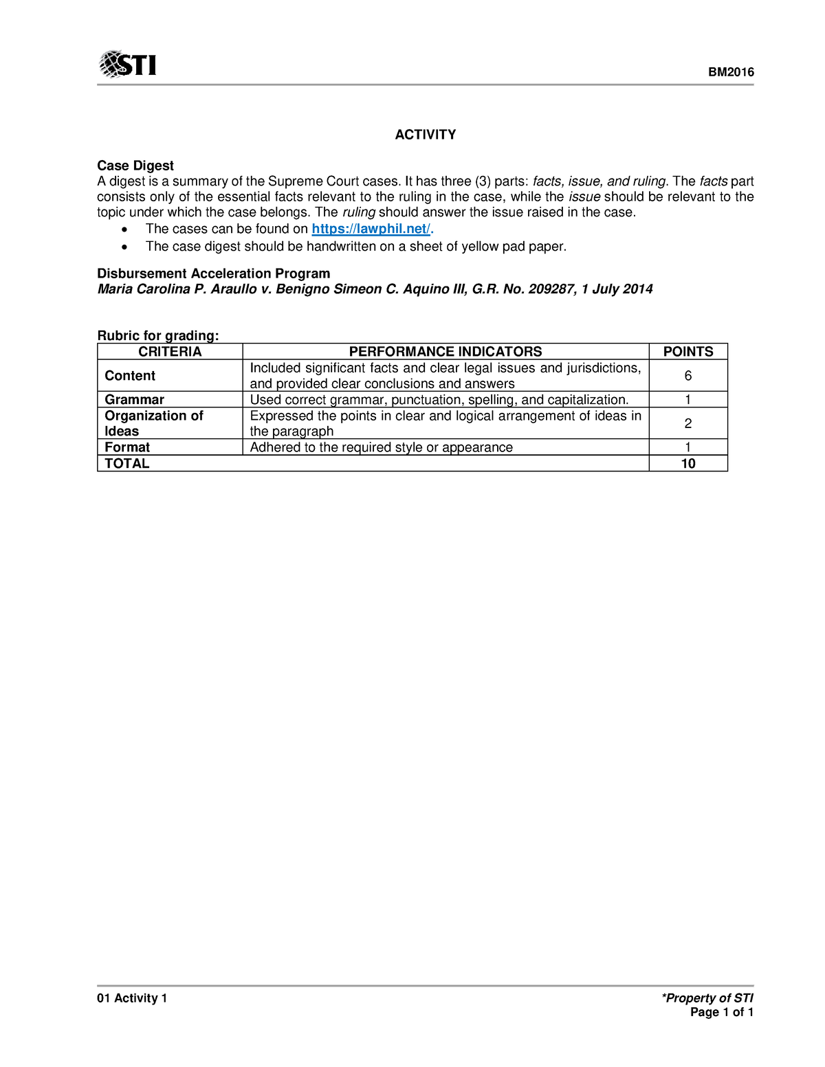 01 Activity 1 - None - BM 01 Activity 1 *Property Of STI Page 1 Of 1 ...