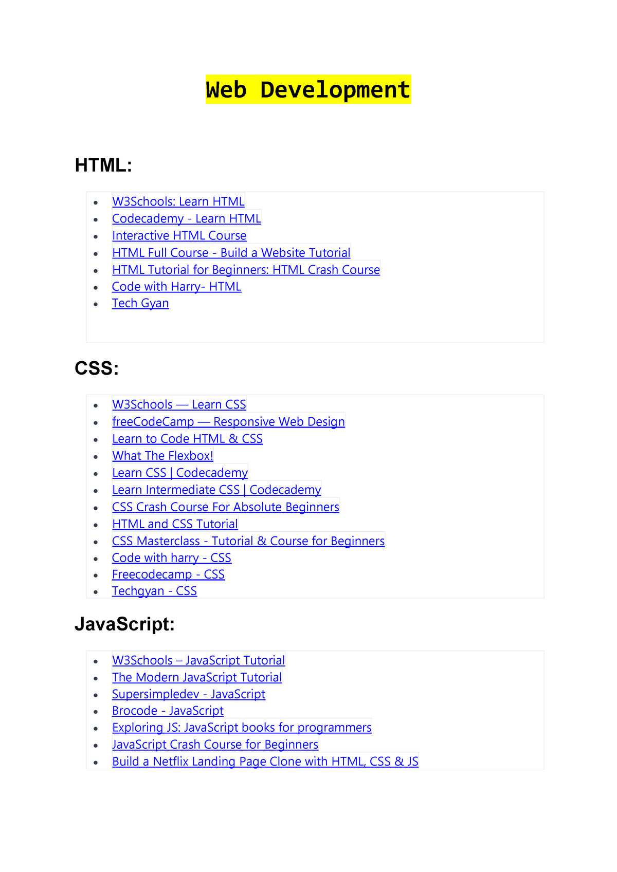 Web Development Free Resources - Web Development HTML: • W3Schools ...