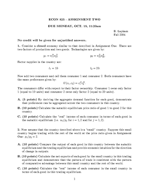 Ahw382504 - Homework - ECON 825 - SUGGESTED ANSWERS TO ASSIGNMENT THREE ...