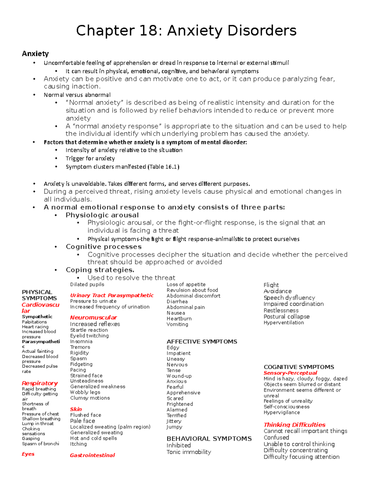 EXAM 3 PYSC - Sutherland - Chapter 18: Anxiety Disorders Anxiety ...