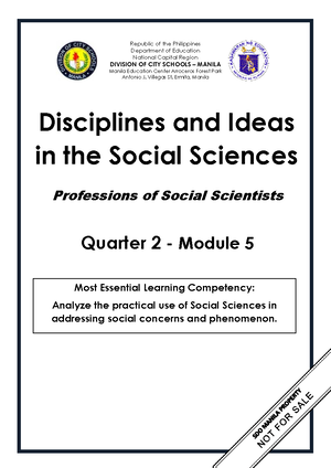 DISS Q1 Mod1 Social Sciences to a Better World - Disciplines and Ideas ...