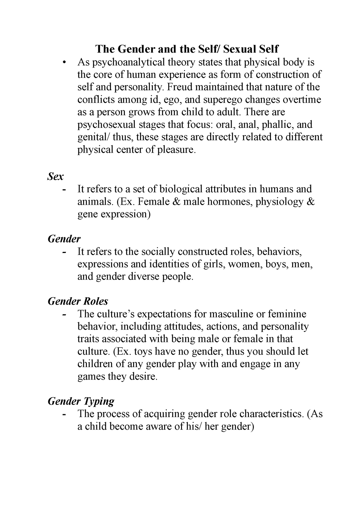 gender and the self essay