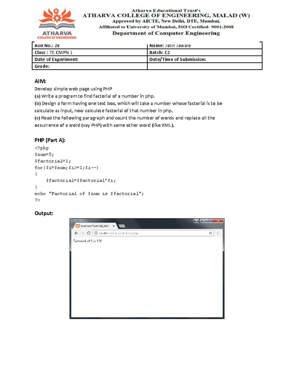 Using PHP for finding factorial of a number, read paragraphs and count