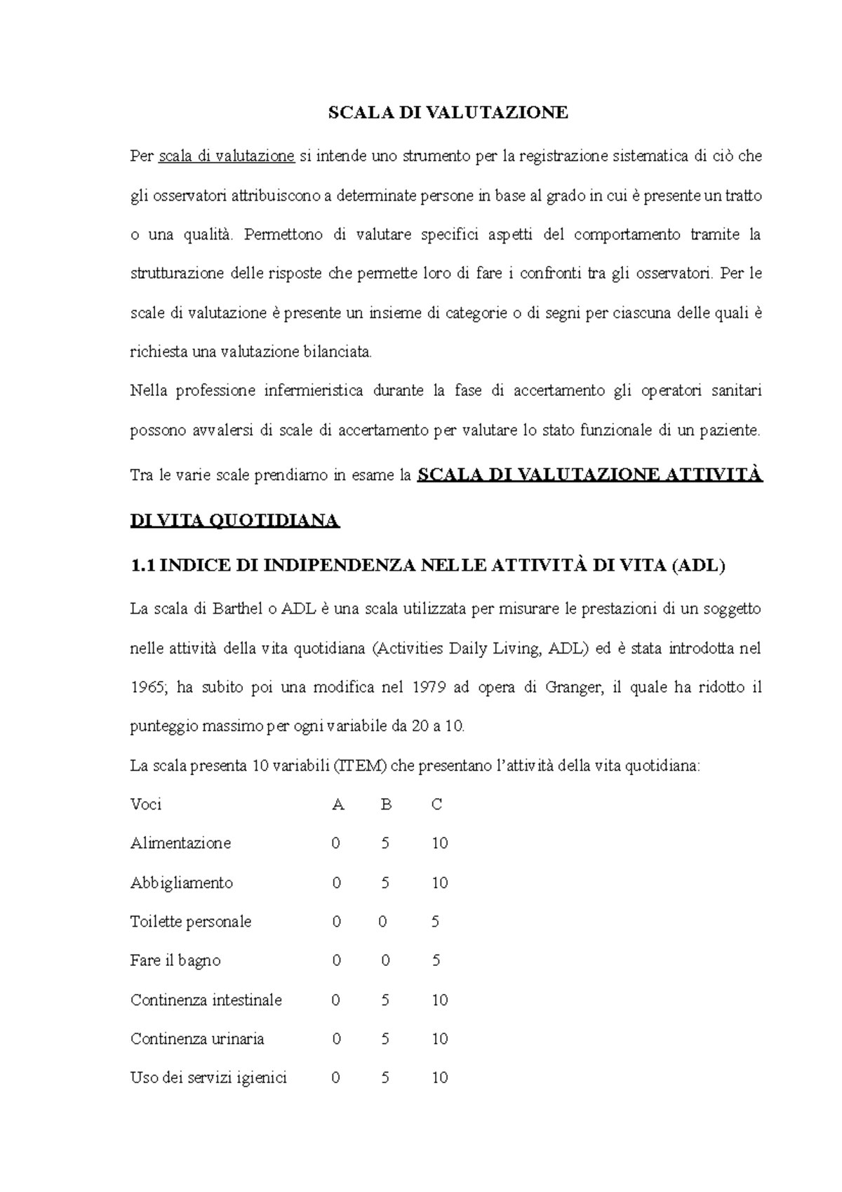 Elaborato Scale Di Valutazione - SCALA DI VALUTAZIONE Per Scala Di ...