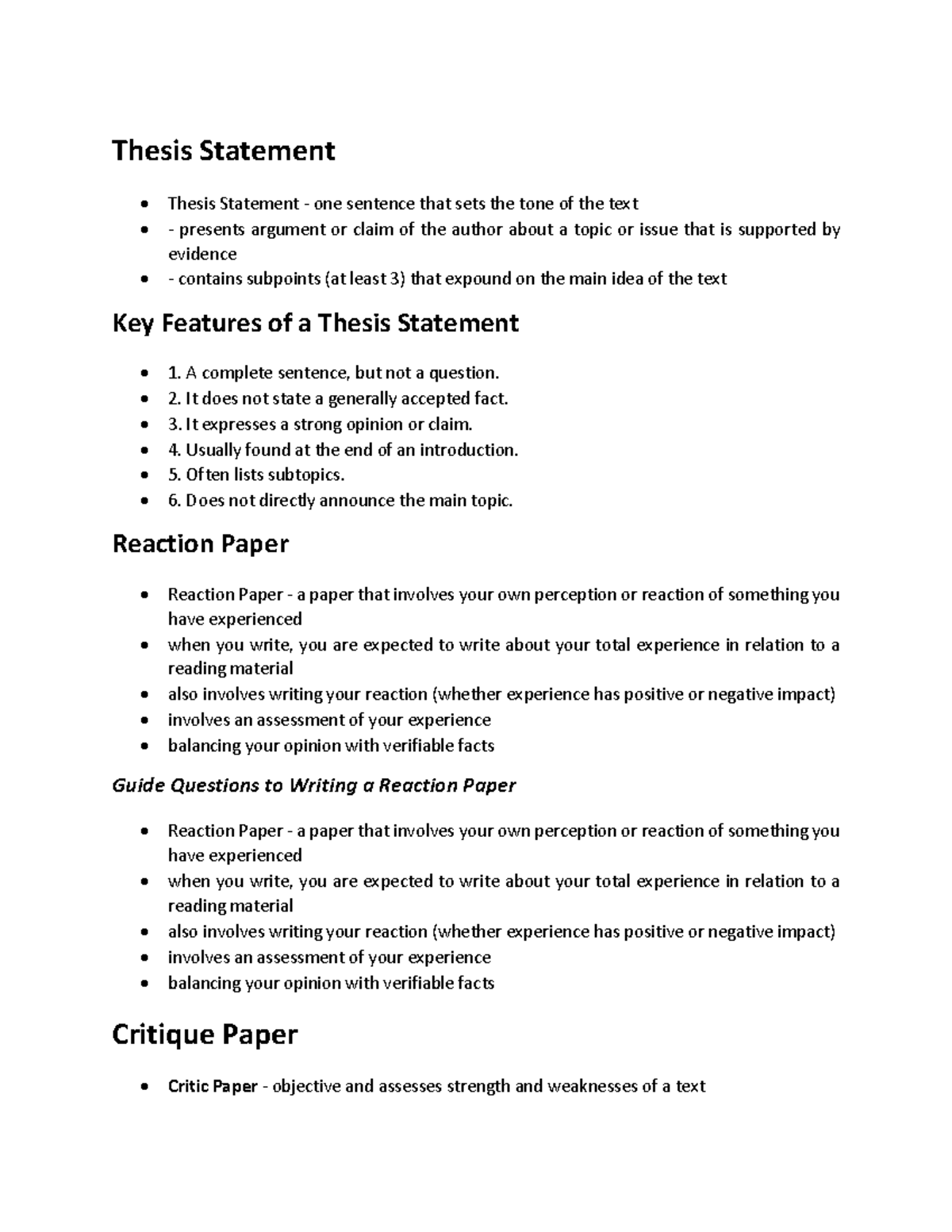 thesis statement for article critique example