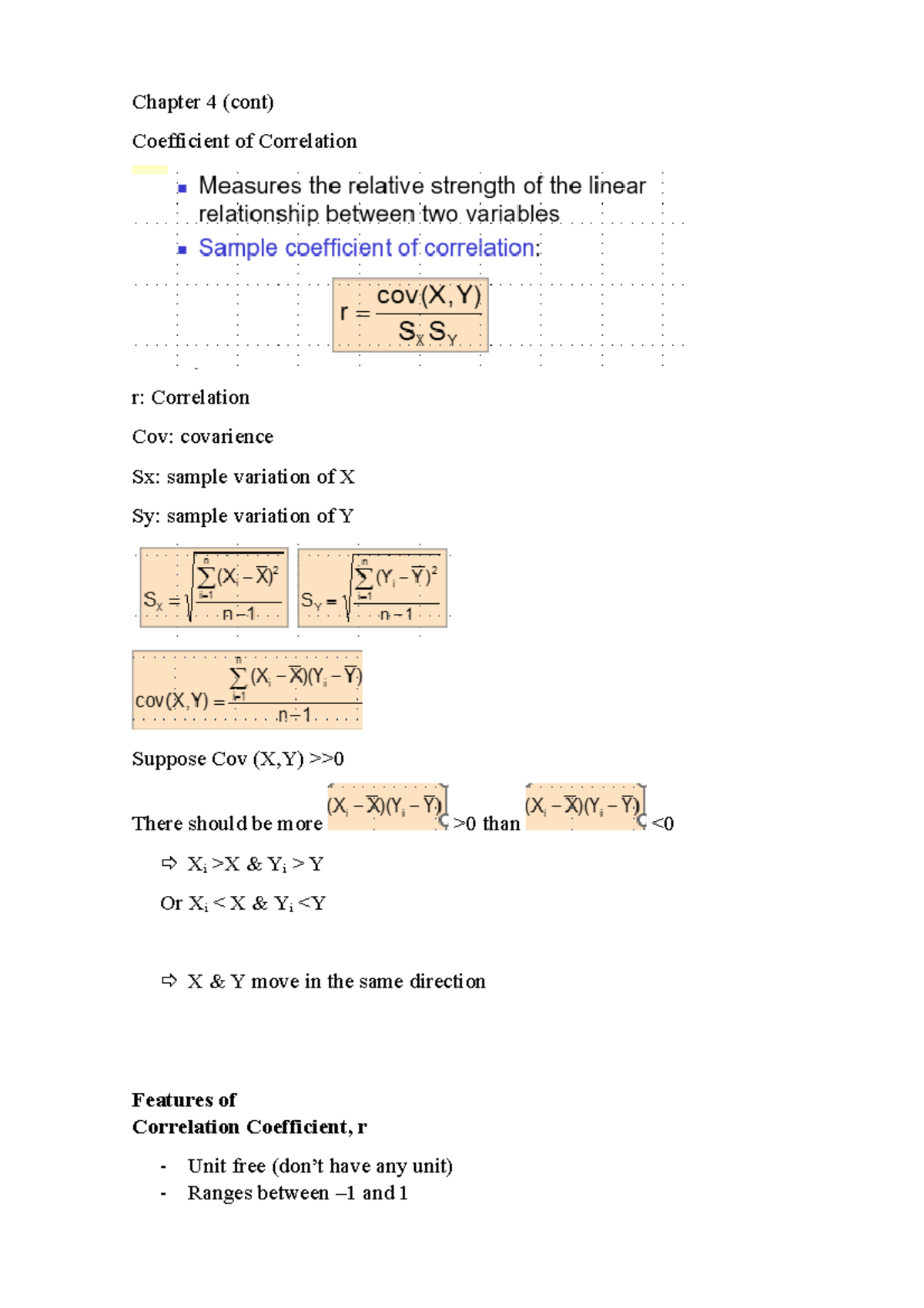 Chapter 4 (Cont) - Chapter 4 (cont) Coefficient of Correlation r ...