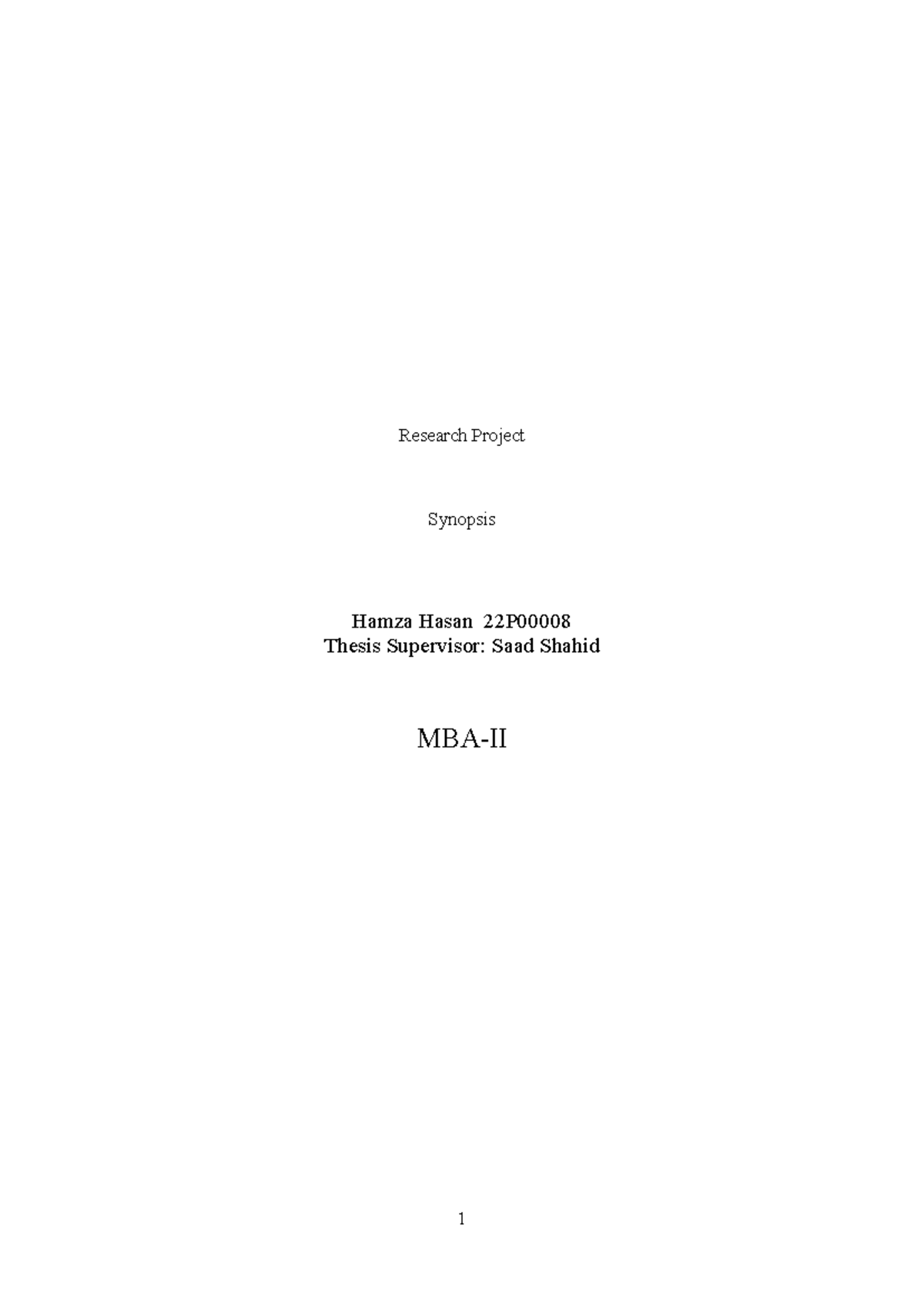 Hamza hasan Synopsis Sample - Copy - Research Project Synopsis Hamza ...