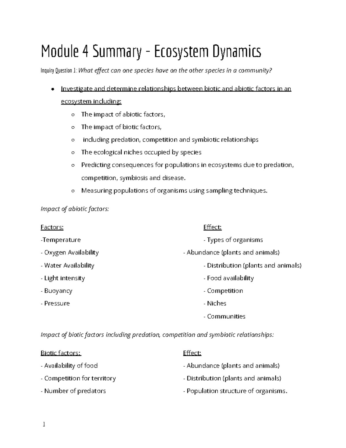 Module 4 Summary - Ecosystem Dynamics (Recovered) - Module 4 Summary ...