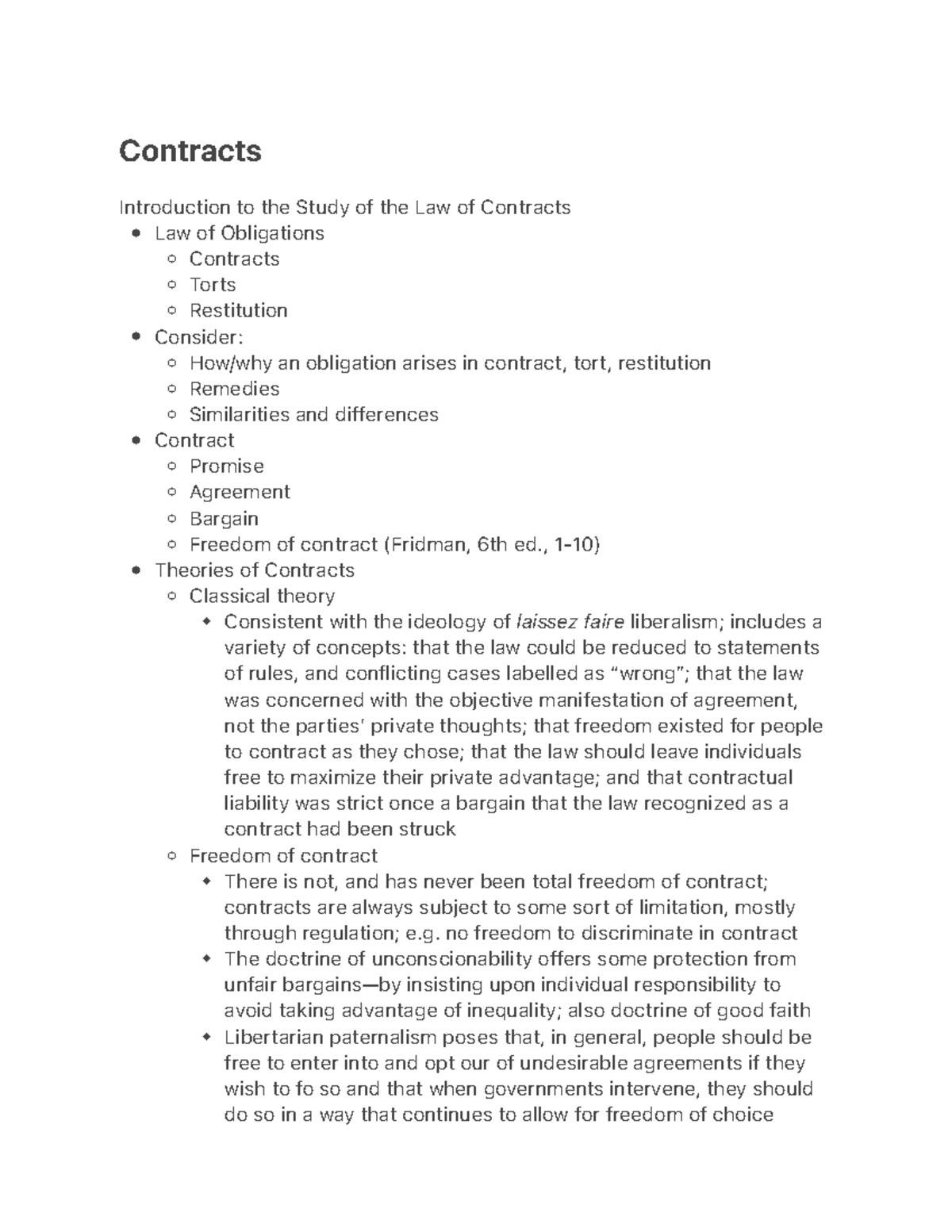 Contracts Notes - Ode's class - Contracts Introduction to - Studocu