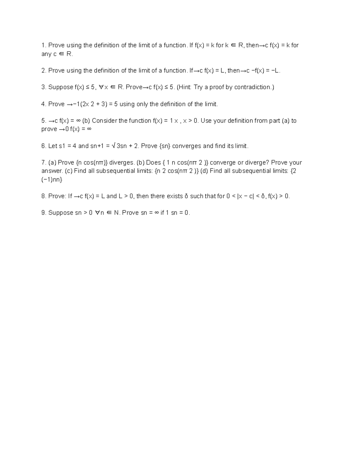 practice problems - Prove using the definition of the limit of a ...