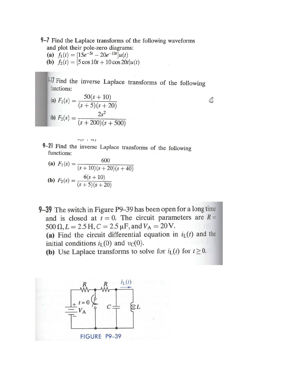 Solved ( 9–39The switch in Figure P9–39 has been open for a