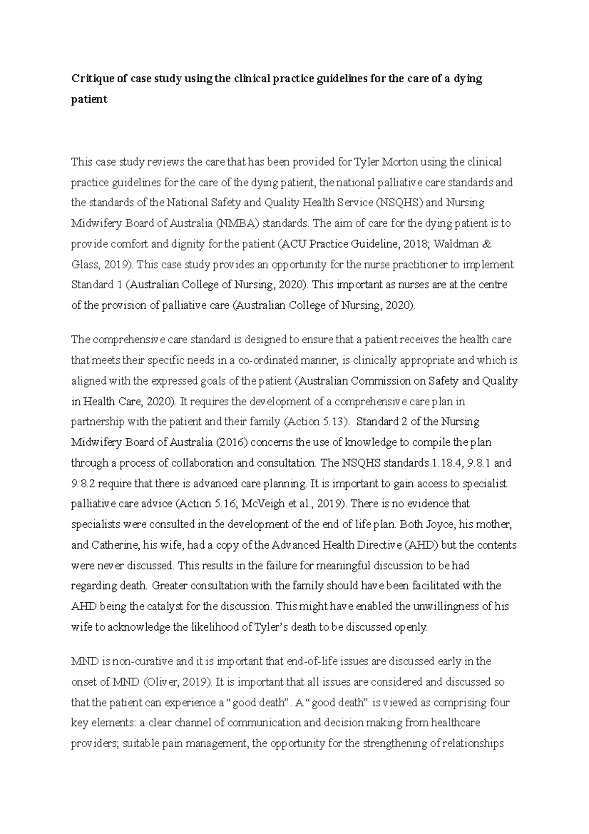 Assignment 2 for aging - Critique of case study using the clinical ...