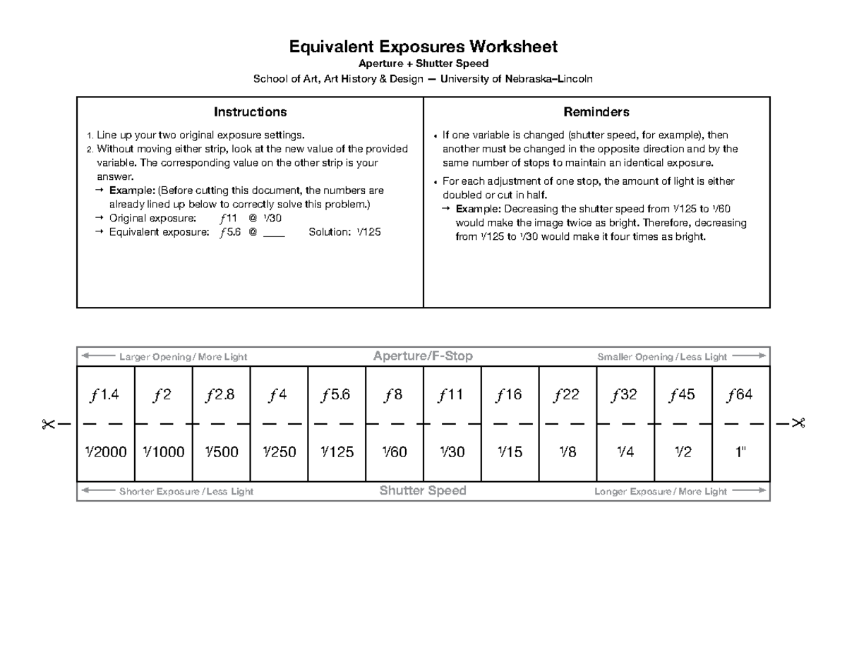 Equivalent Exposure Worksheet - Instructions 1. Line up your two ...