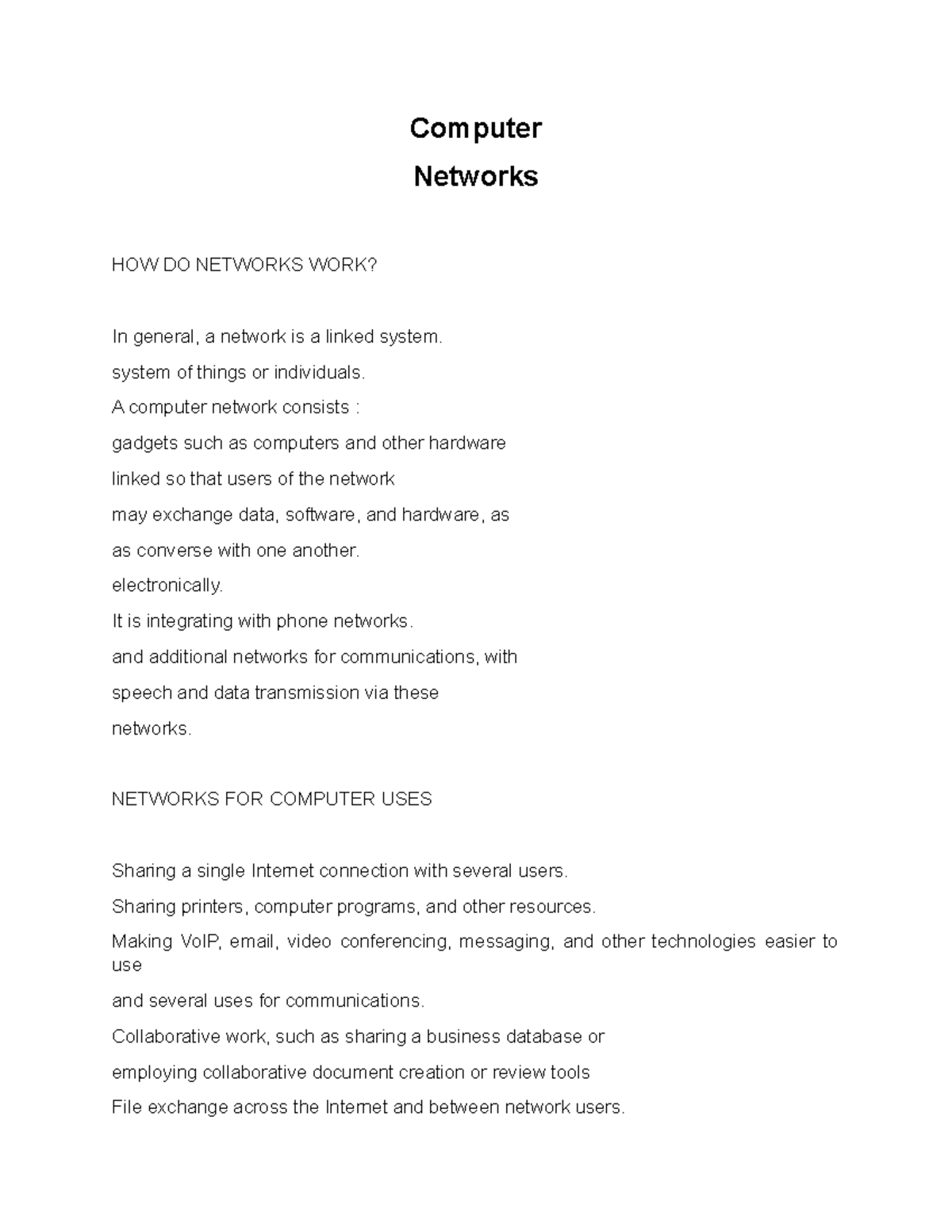 Computer worksss Information Technology Computer Networks HOW DO