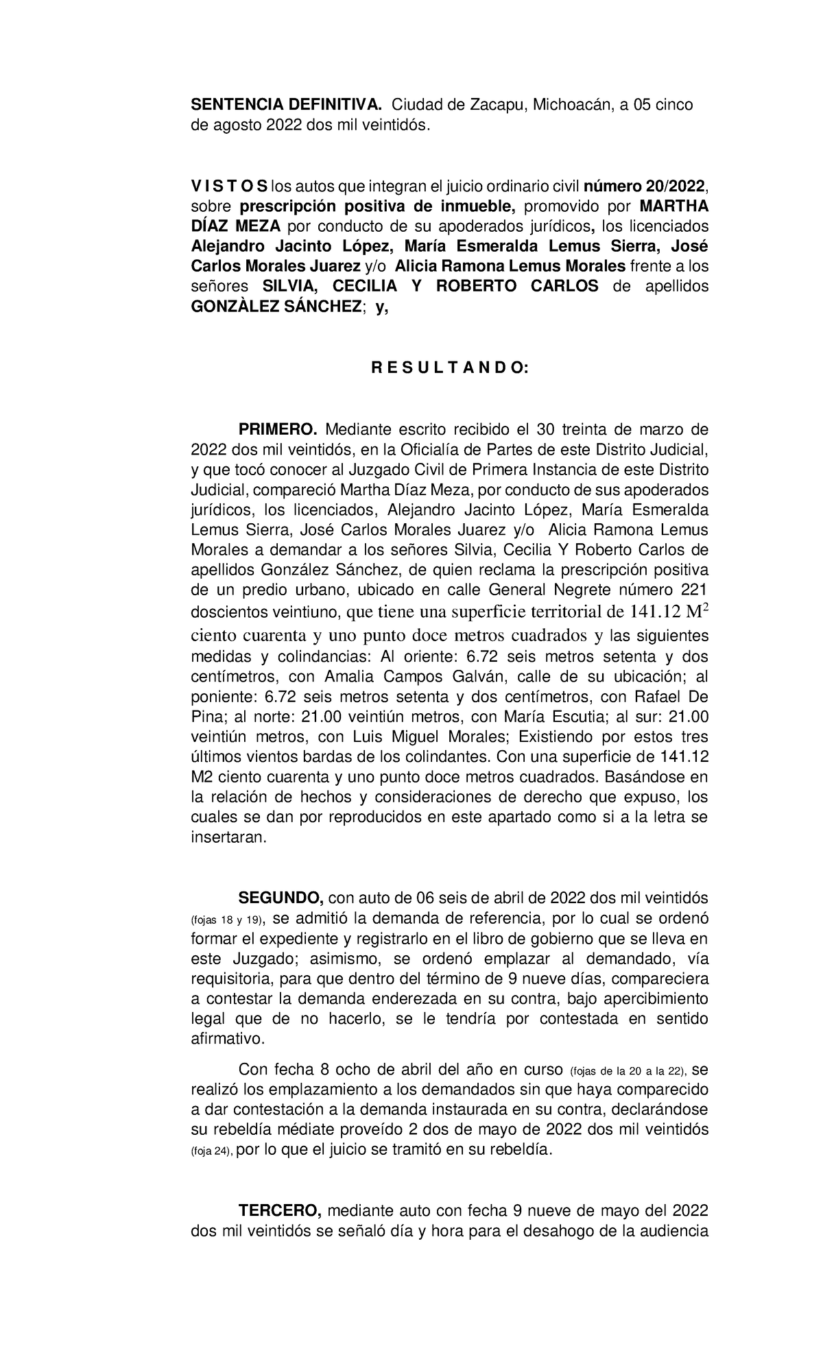 Sentencia Definitiva - SENTENCIA DEFINITIVA. Ciudad de Zacapu ...