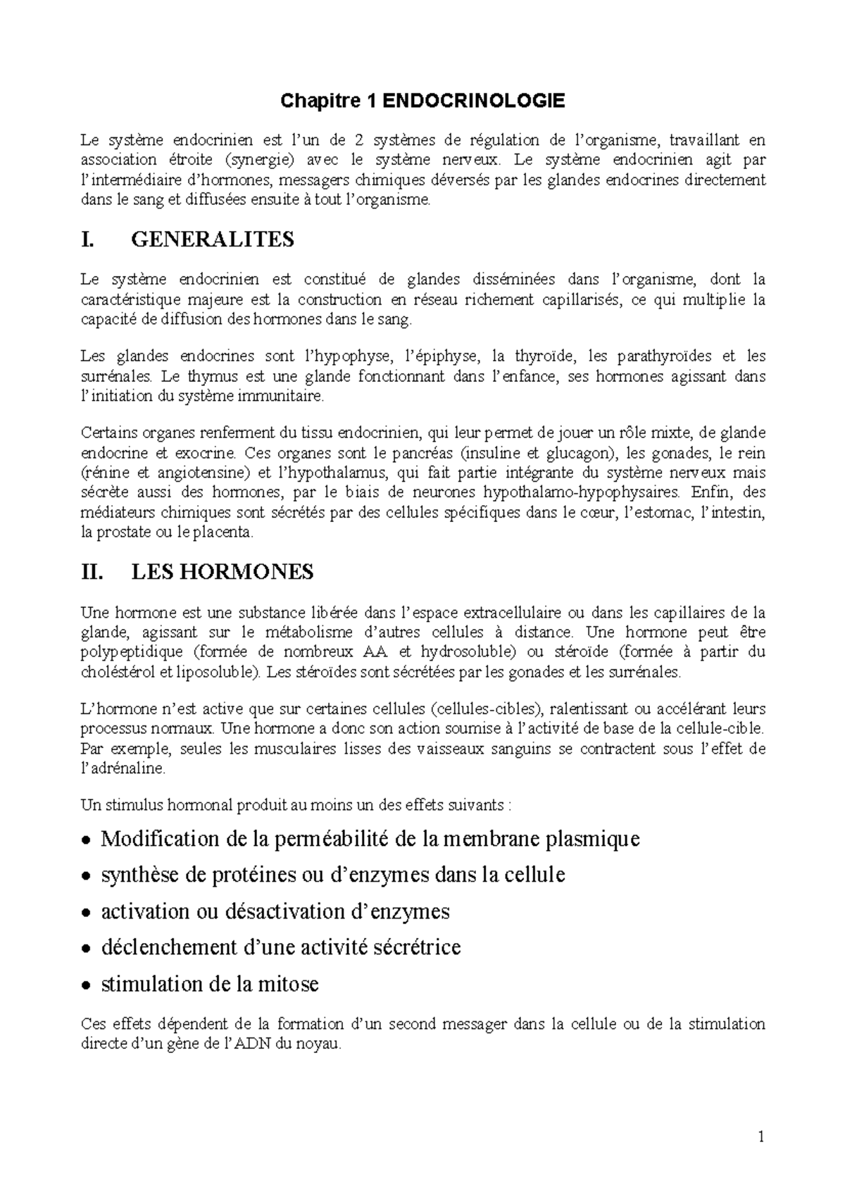 Endocrinien - Endocrinologie - Chapitre 1 ENDOCRINOLOGIE Le système ...