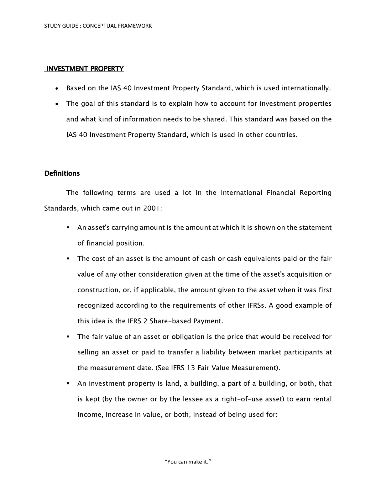 Conceptual Framework Study Guide 4 INVESTMENT PROPERTY - INVESTMENT ...