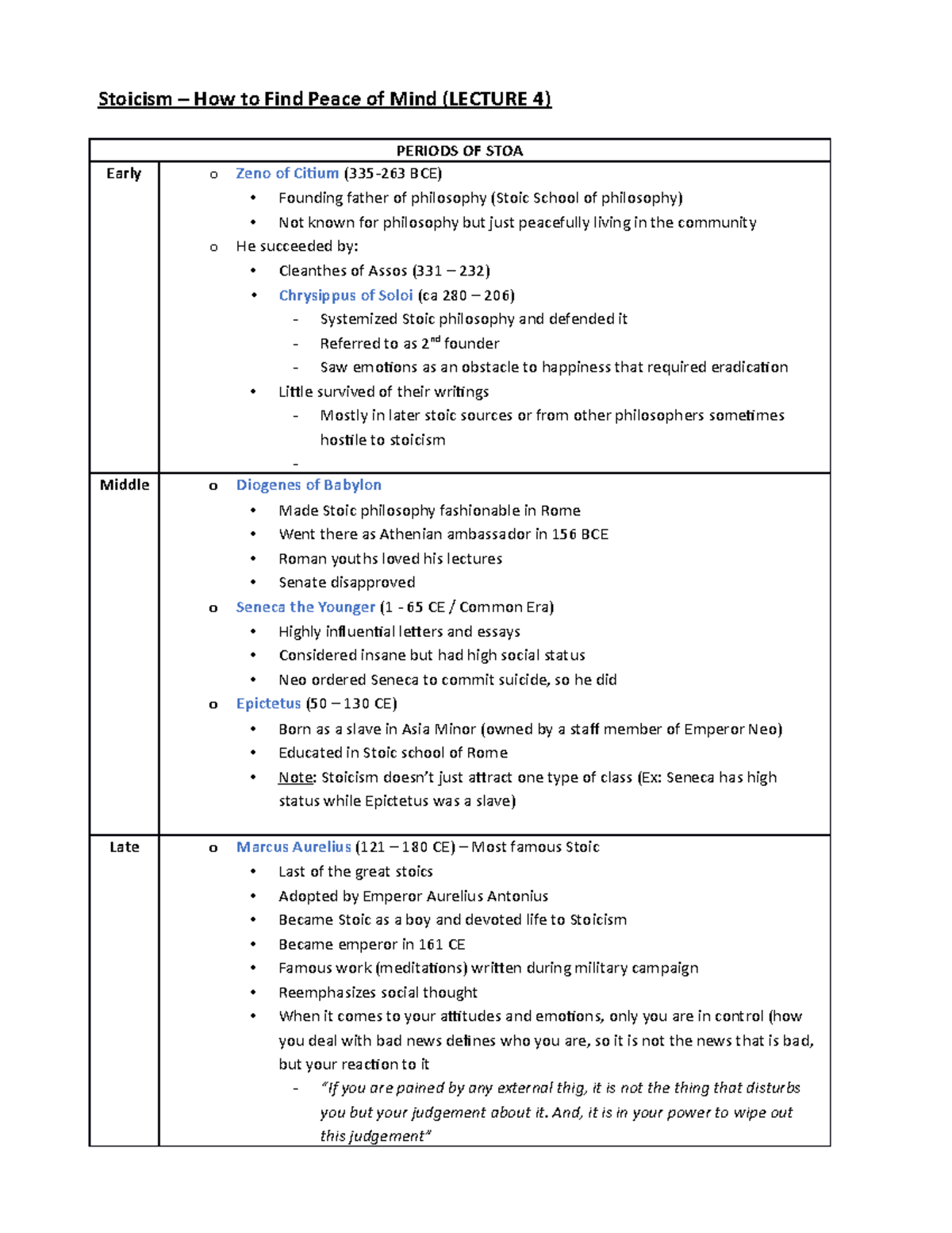 Philosophy of Life - Lecture Notes (4-6) - Stoicism – How to Find Peace ...