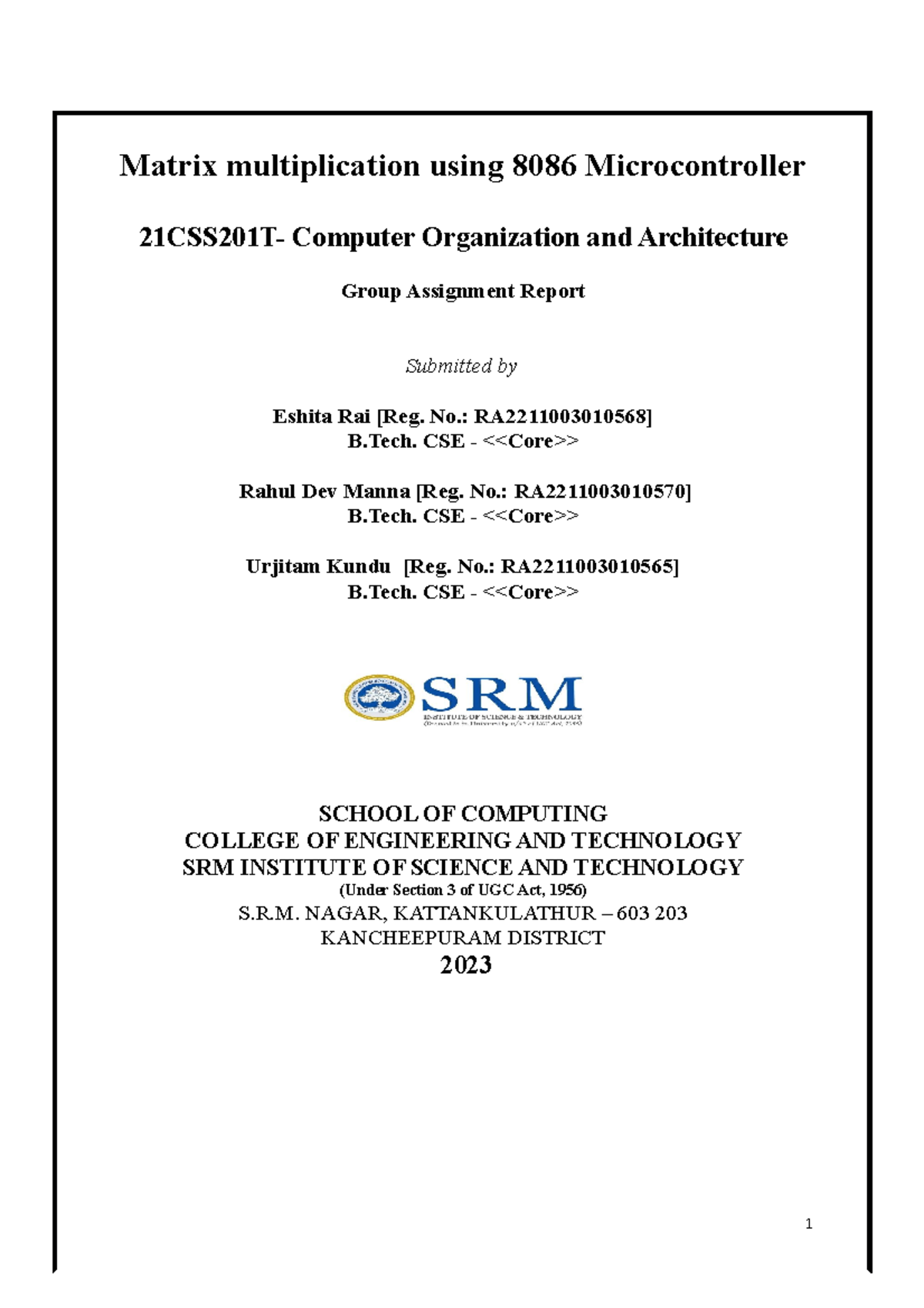 Coa lecture notes - Matrix multiplication using 8086 Microcontroller ...