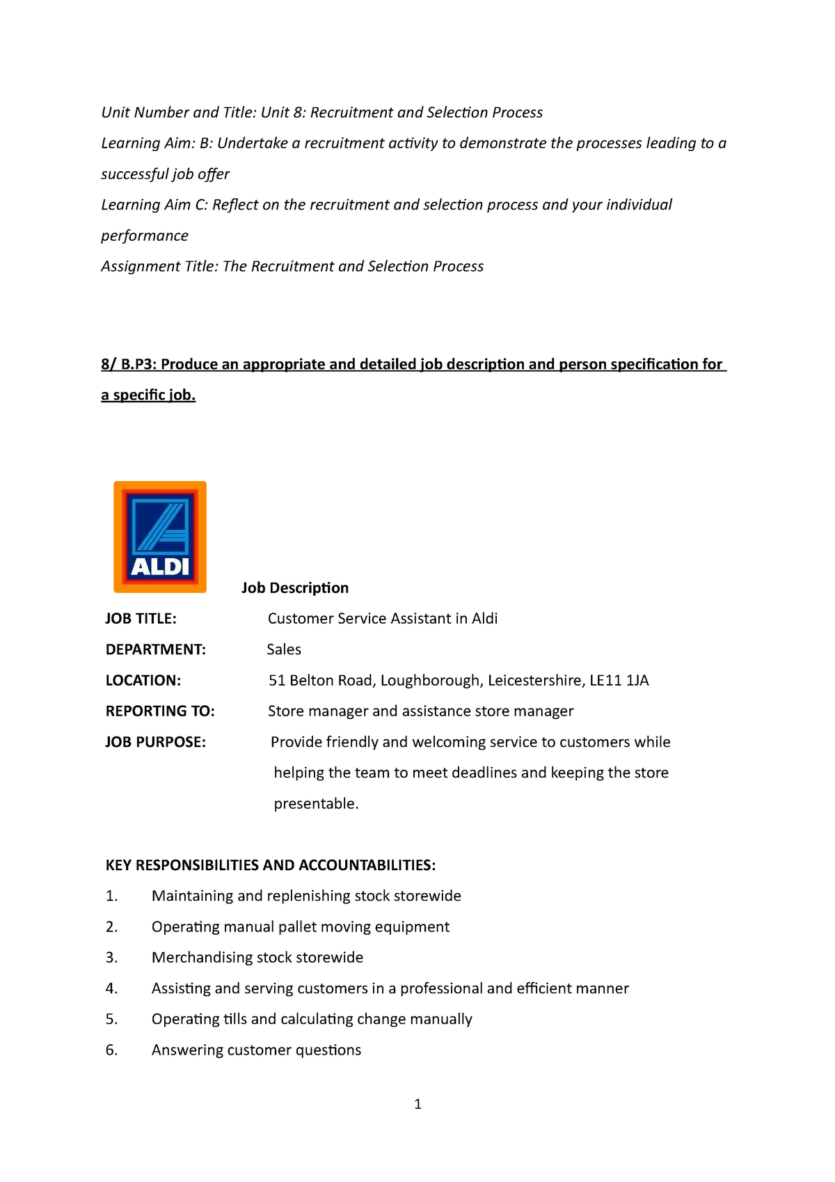 unit 8 recruitment and selection process assignment 2 tesco