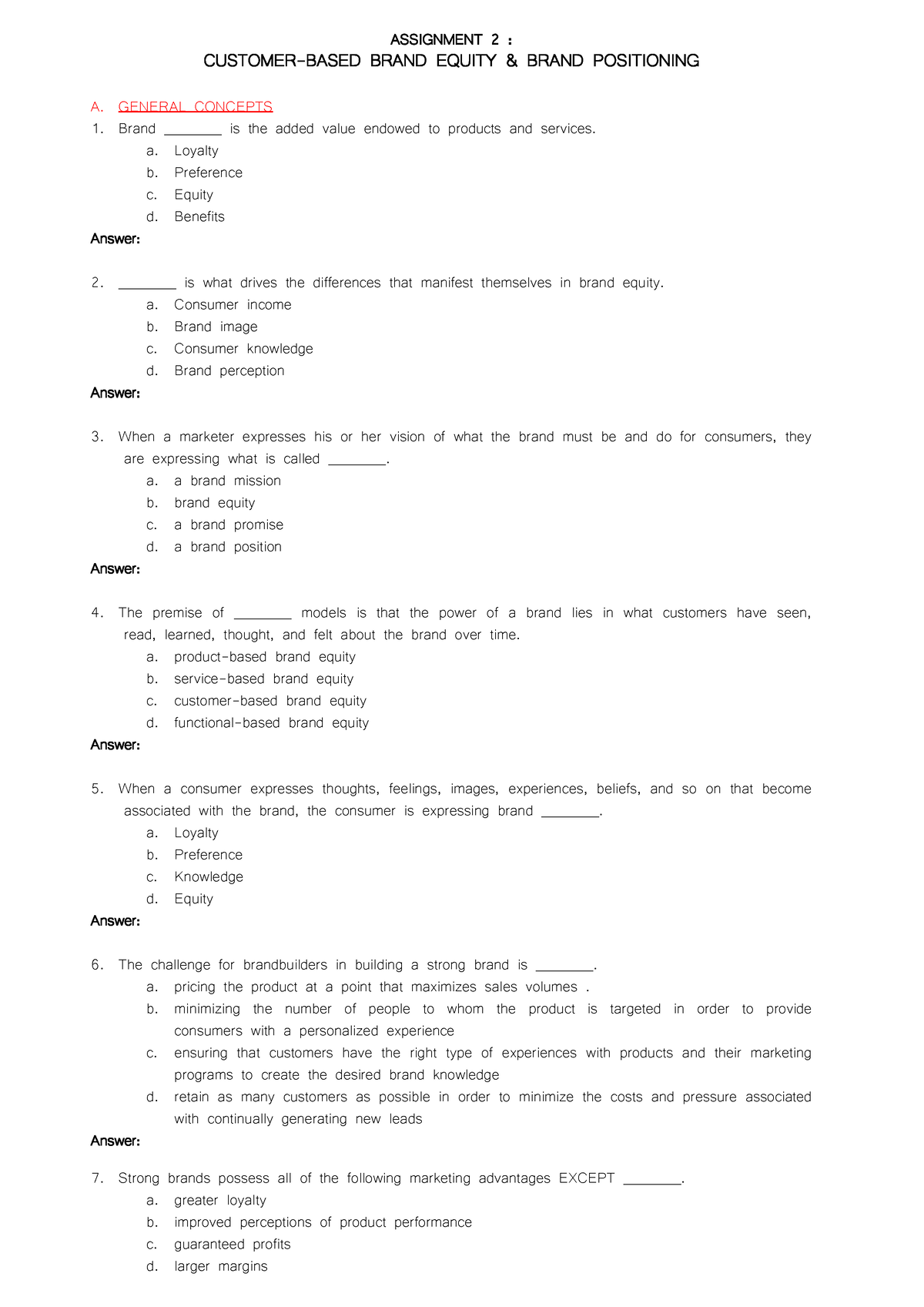 Assignment 2 - CBBE - Brand Positioning - ASSIGNMENT 2 : CUSTOMER-BASED ...