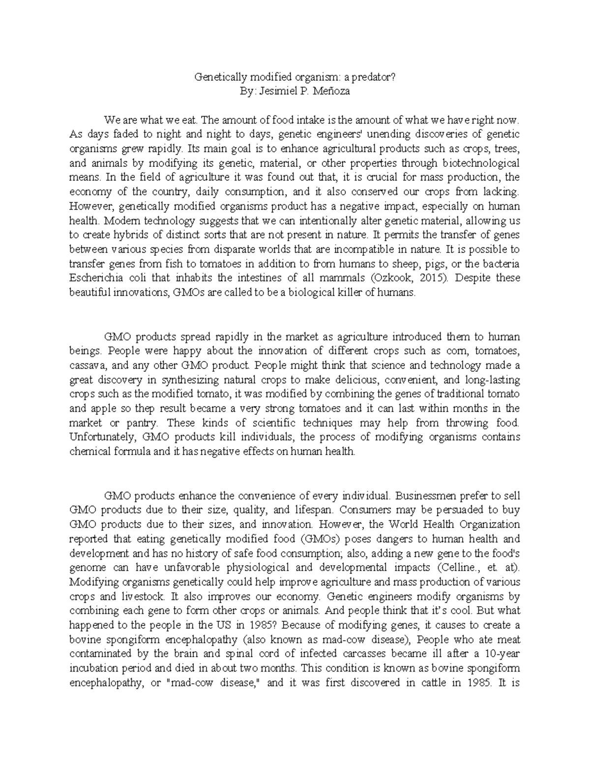 Argumentative-essay - example of argumentative essay. - Genetically ...