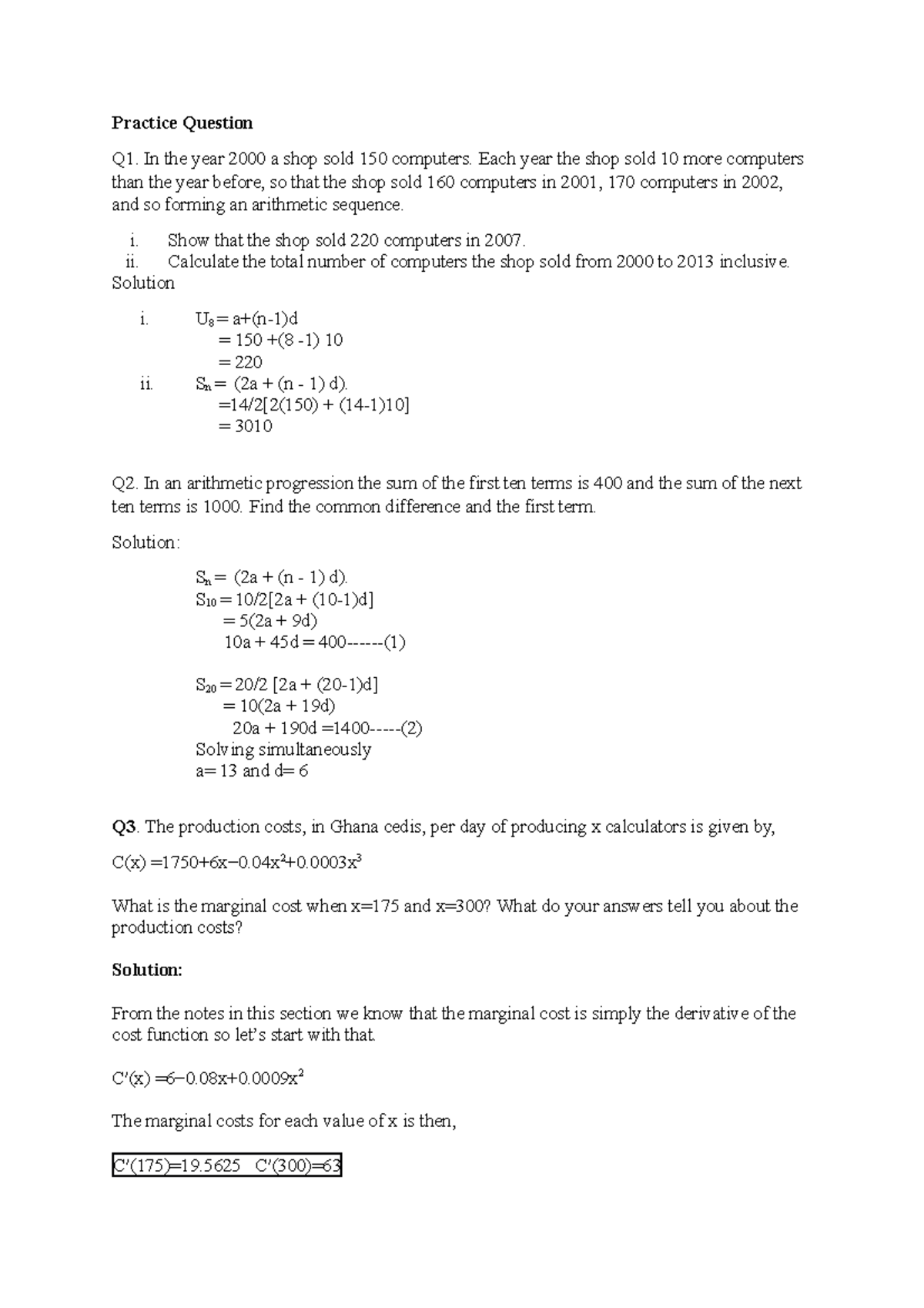 Practice Question - lecture notes - Practice Question Q1. In the year ...