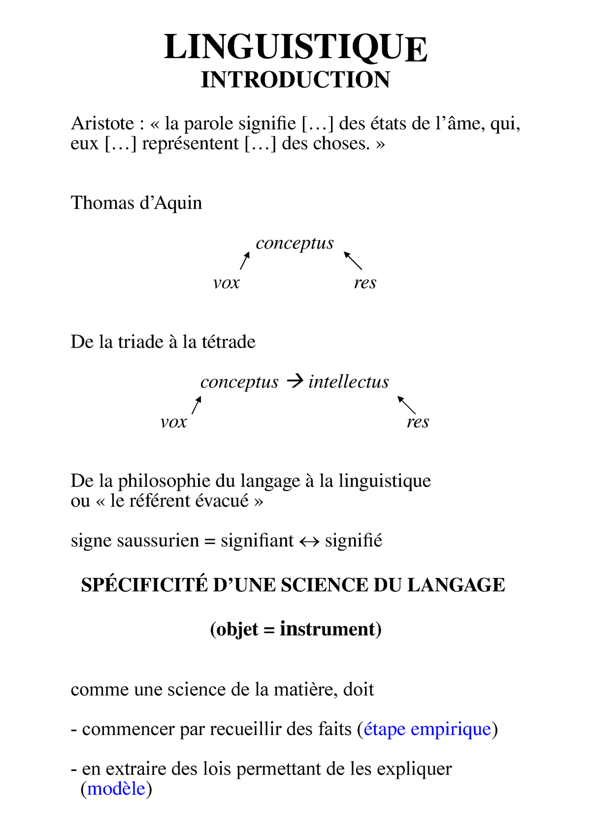 Linguistique Fiches - LINGUISTIQUE INTRODUCTION - Studocu