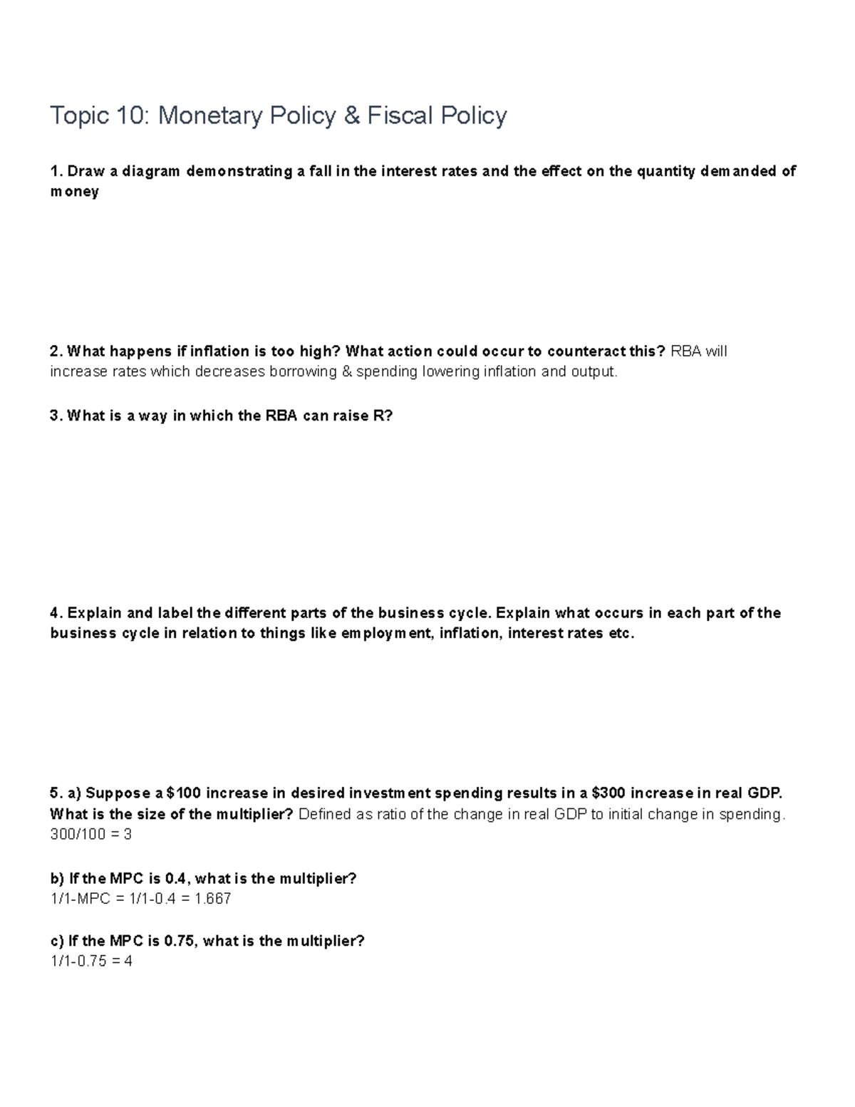 EFBW11L10- Solutions - U:pass Notes - Topic 10: Monetary Policy ...