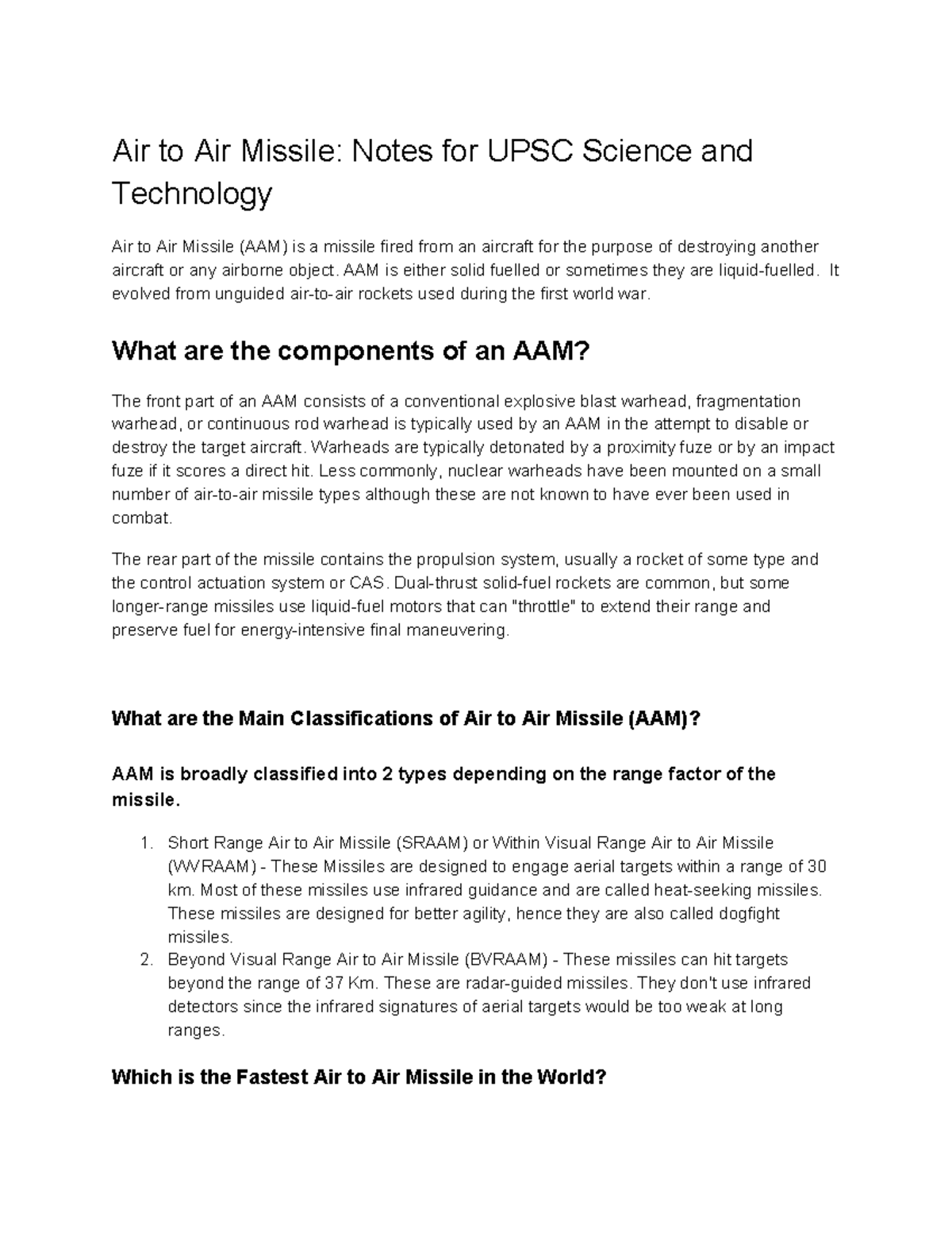 AirtoAirMissile NotesforUPSCScienceandTechnology Air to Air
