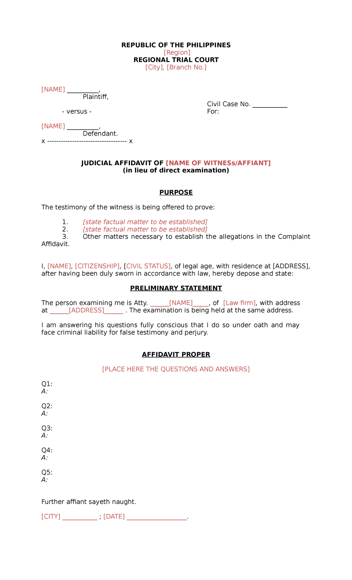 My Legal Whiz Judicial Affidavit Civil Cases REPUBLIC OF THE   Thumb 1200 1976 