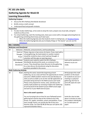 Pc103 W14Gathering Agenda - PC 103 University Skills Gathering Agenda for Week  14 Look Ahead - Studocu