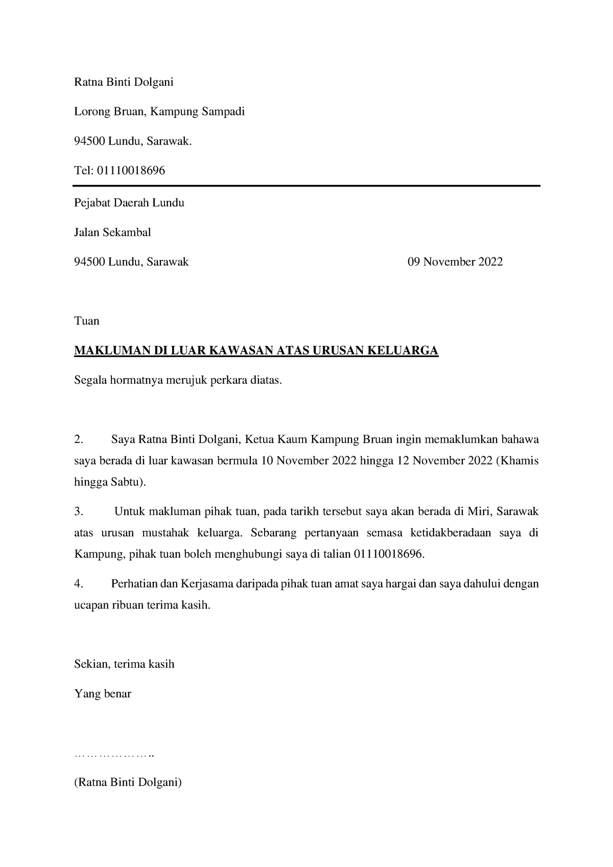 Ratna Binti Dolgani Surat Makluman - Ratna Binti Dolgani Lorong Bruan ...