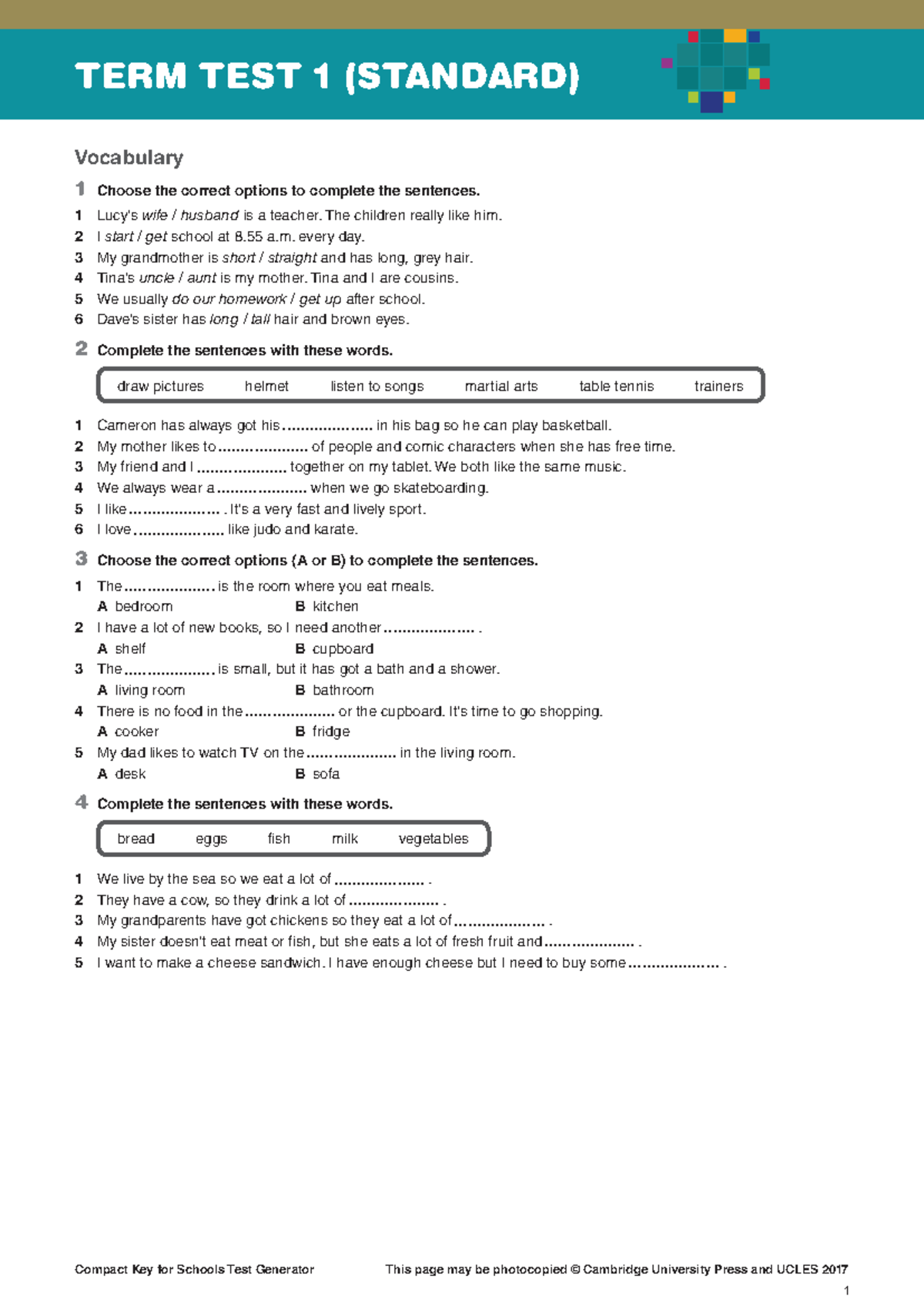 Compact Key for Schools TG Term Test 1 (Standard) - Compact Key for ...