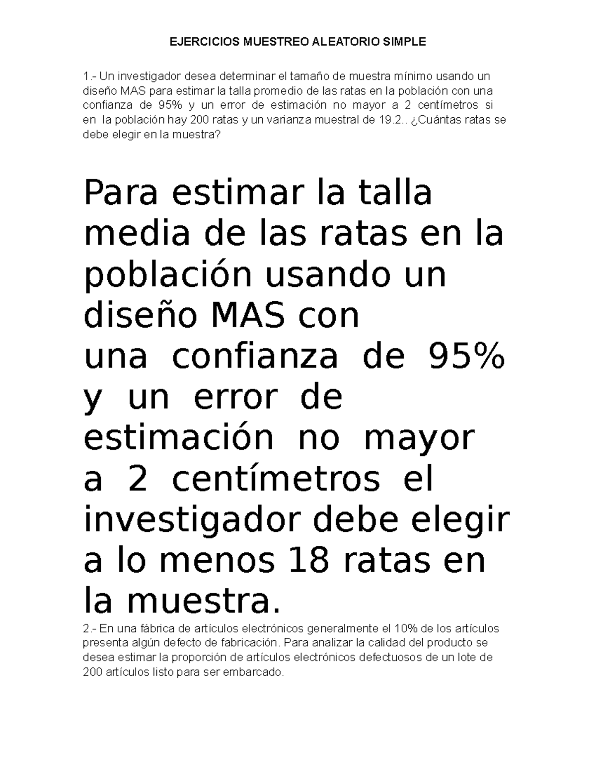 Ejercicios Mas Ejercicios Muestreo Aleatorio Simple 1 Un Investigador Desea Determinar El 1931