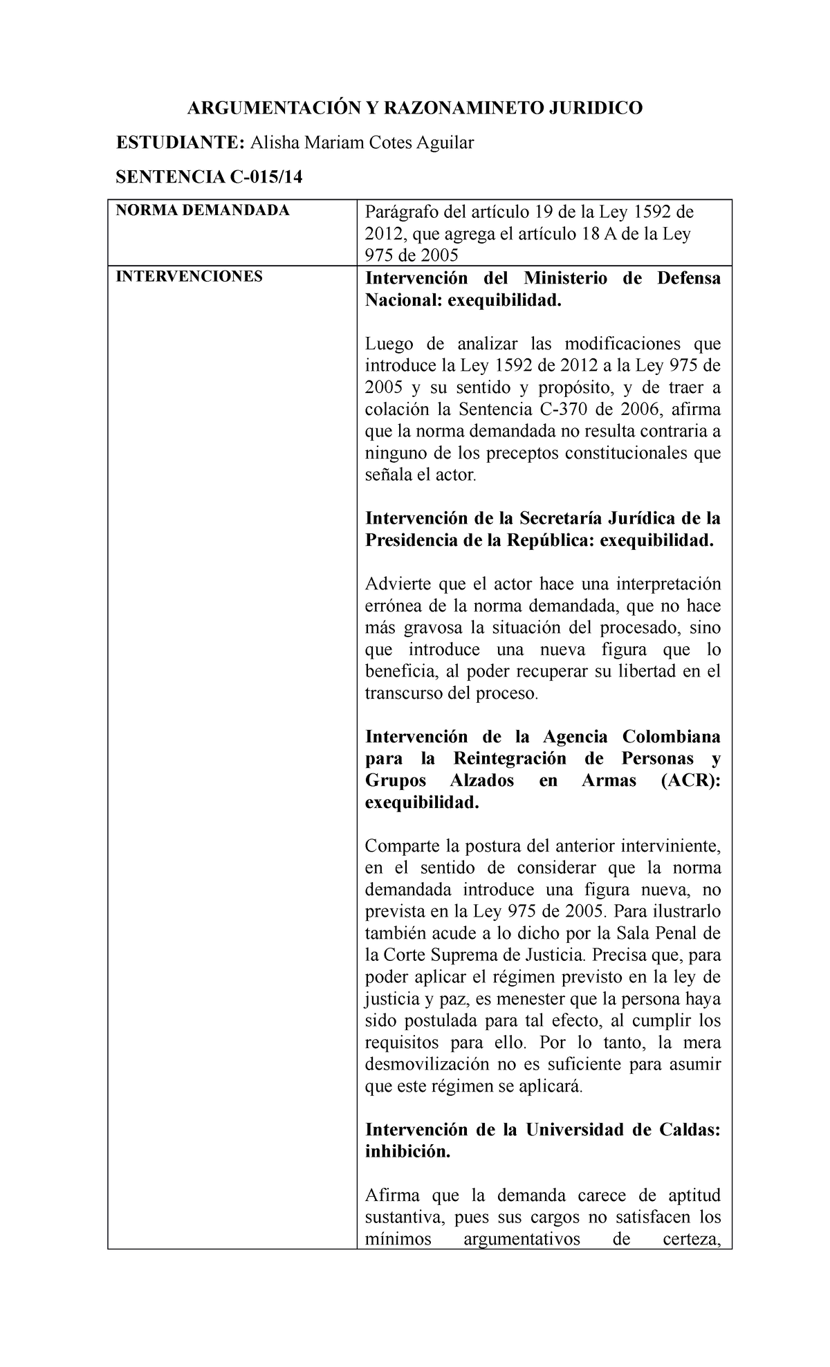 Sentencia C 015 2014 - UwU - ARGUMENTACIÓN Y RAZONAMINETO JURIDICO