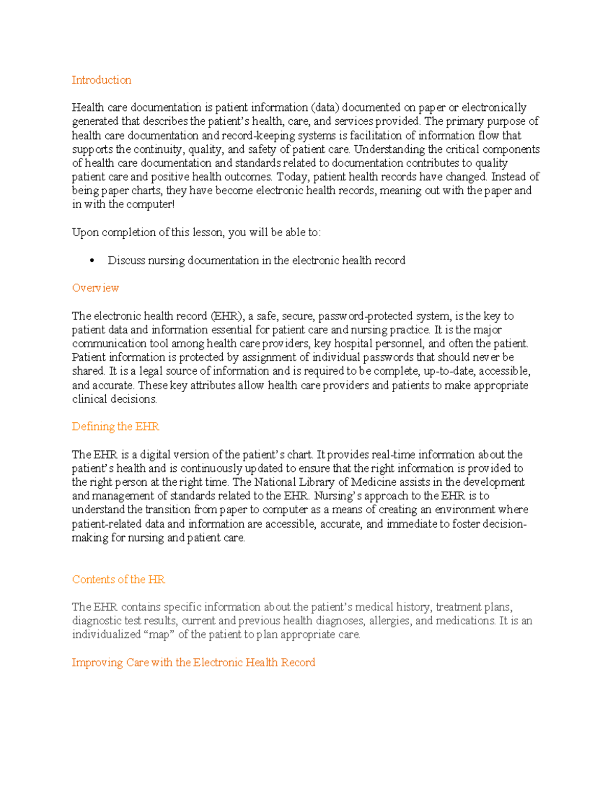 Sherpath Documentation EHR - Introduction Health care documentation is ...