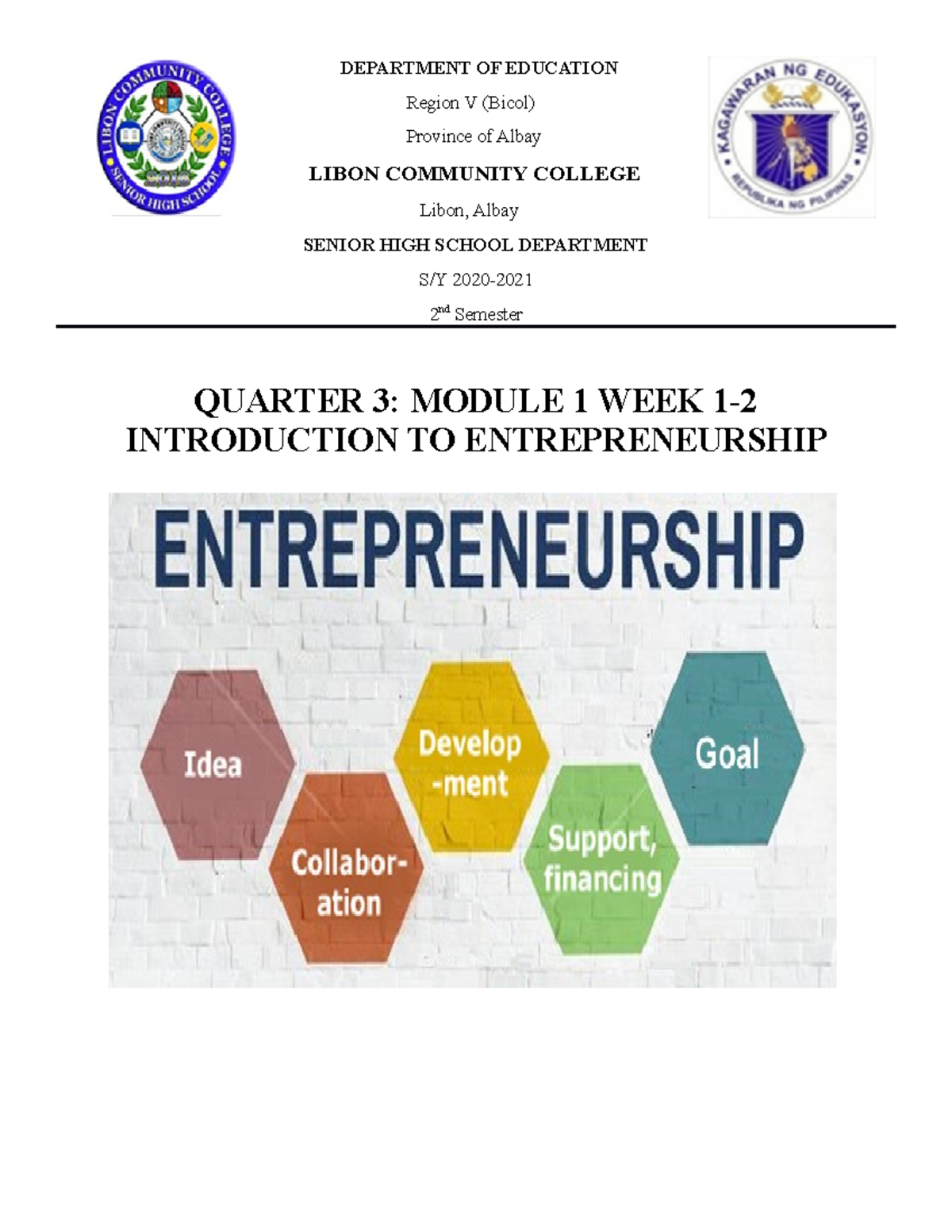 Applied Entrepreneurship Module 1 And 2 Week 1 & 2 - DEPARTMENT OF ...